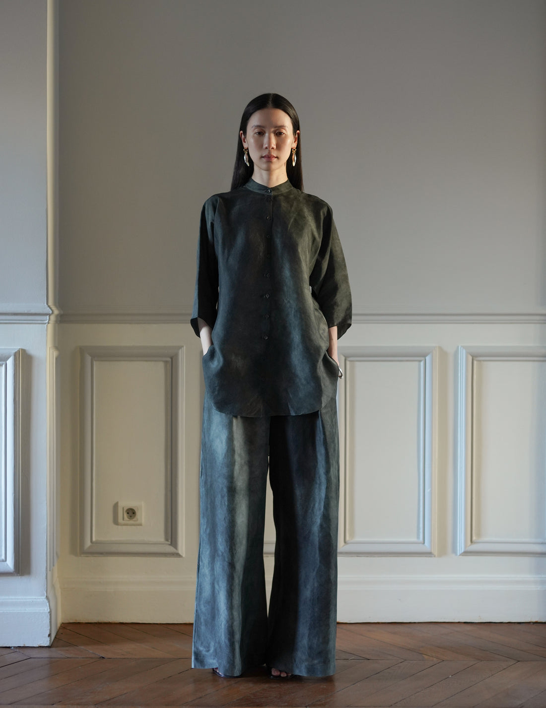 CORTANA | Salome Silk Shirt・Smoky Blue