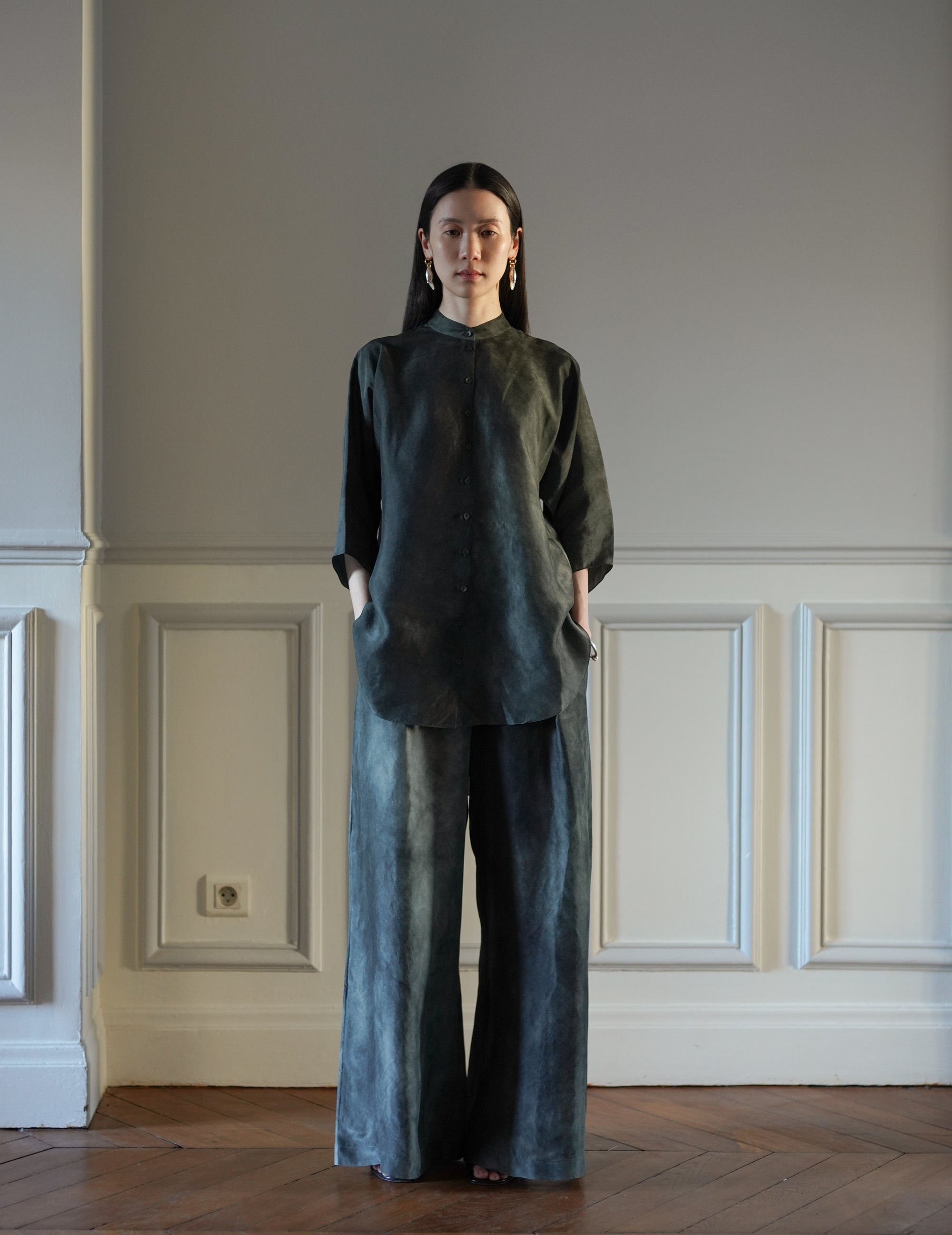 Salome Silk Shirt・Smoky Blue