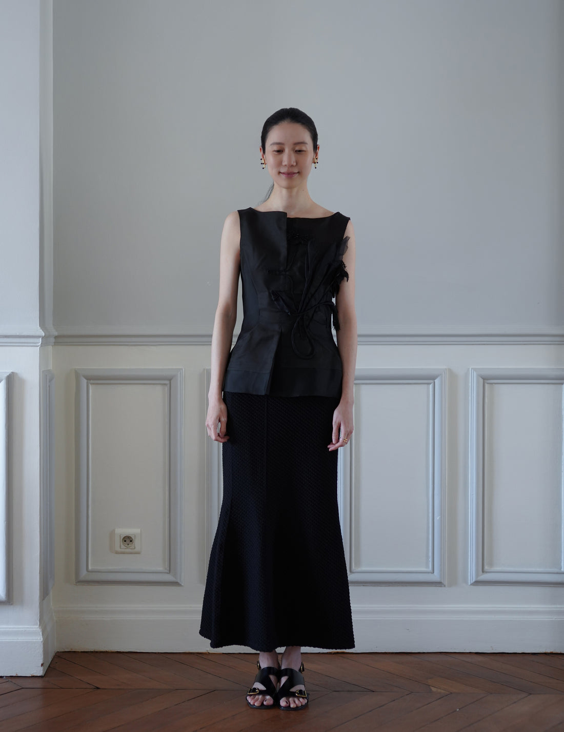 Mame Kurogouchi | Shirring Jersey Jacquard Flare Skirt - Black