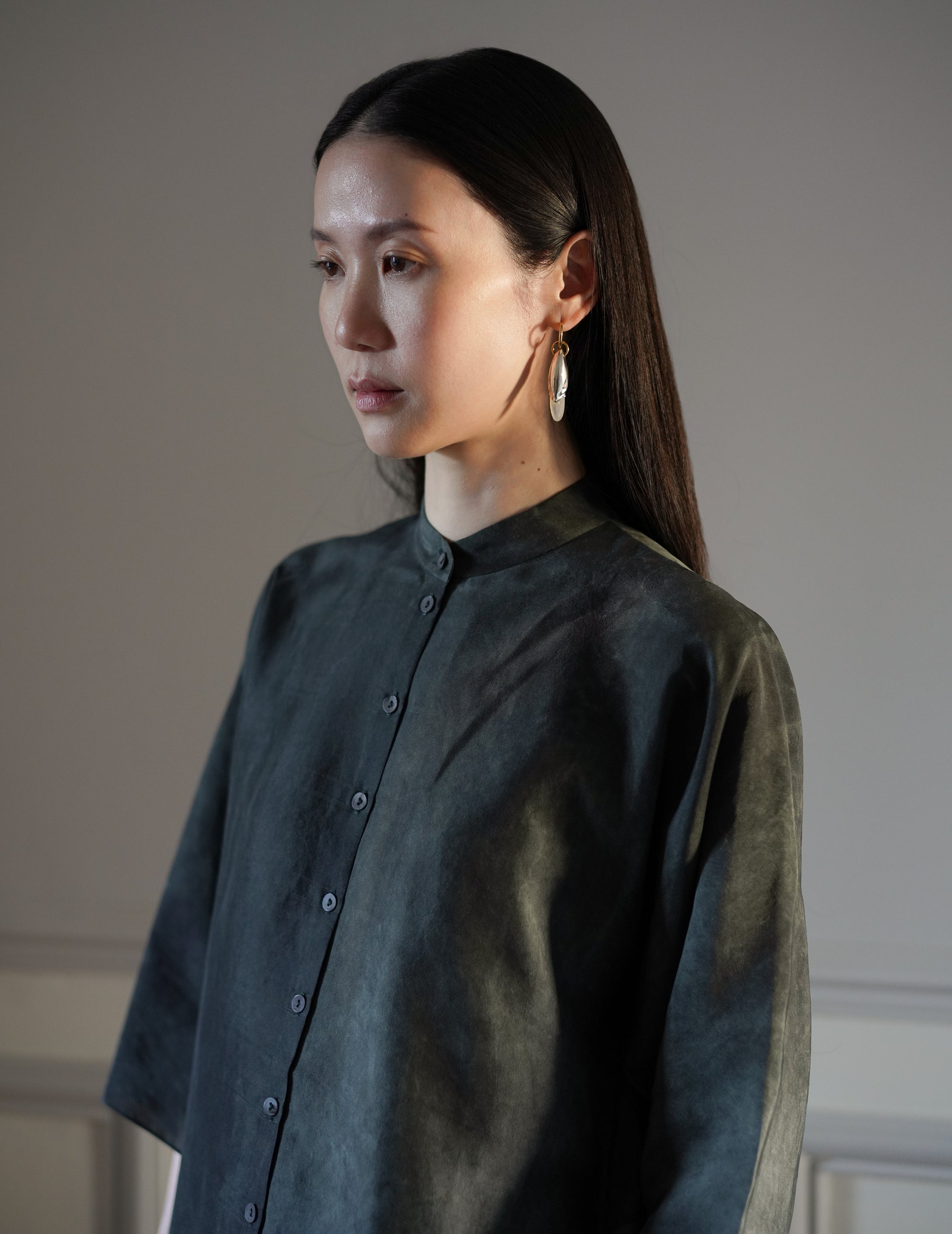 Salome Silk Shirt・Smoky Blue