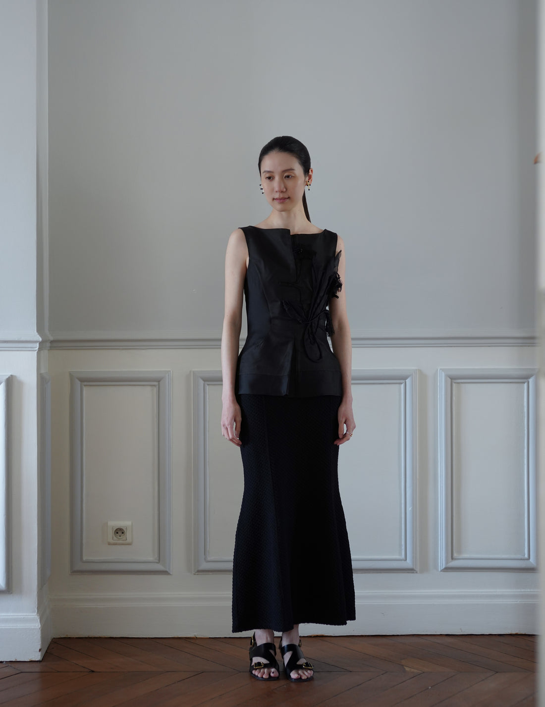 Mame Kurogouchi | Shirring Jersey Jacquard Flare Skirt - Black