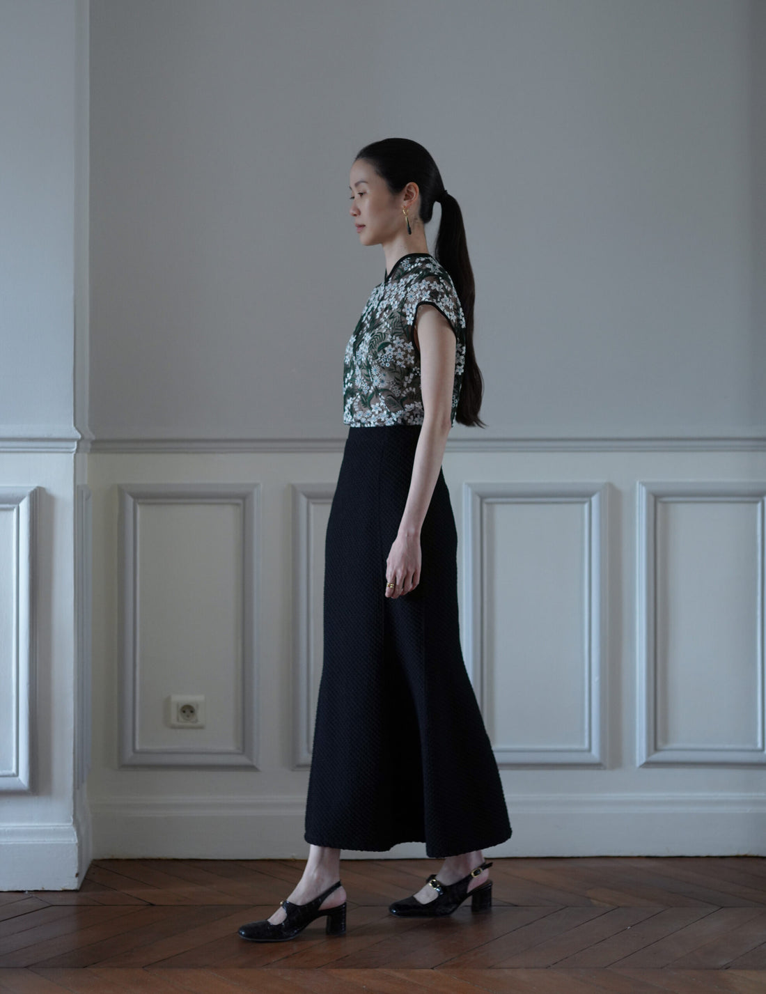 Mame Kurogouchi | Floral Lace French Sleeve Top - Green