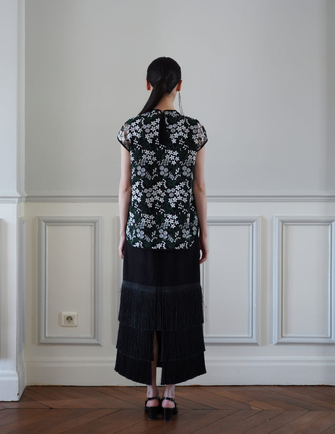 Mame Kurogouchi | Floral Lace French Sleeve Top - Green