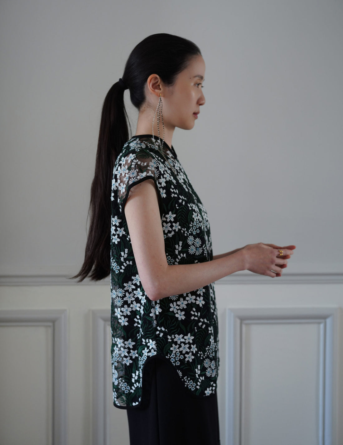 Mame Kurogouchi | Floral Lace French Sleeve Top - Green