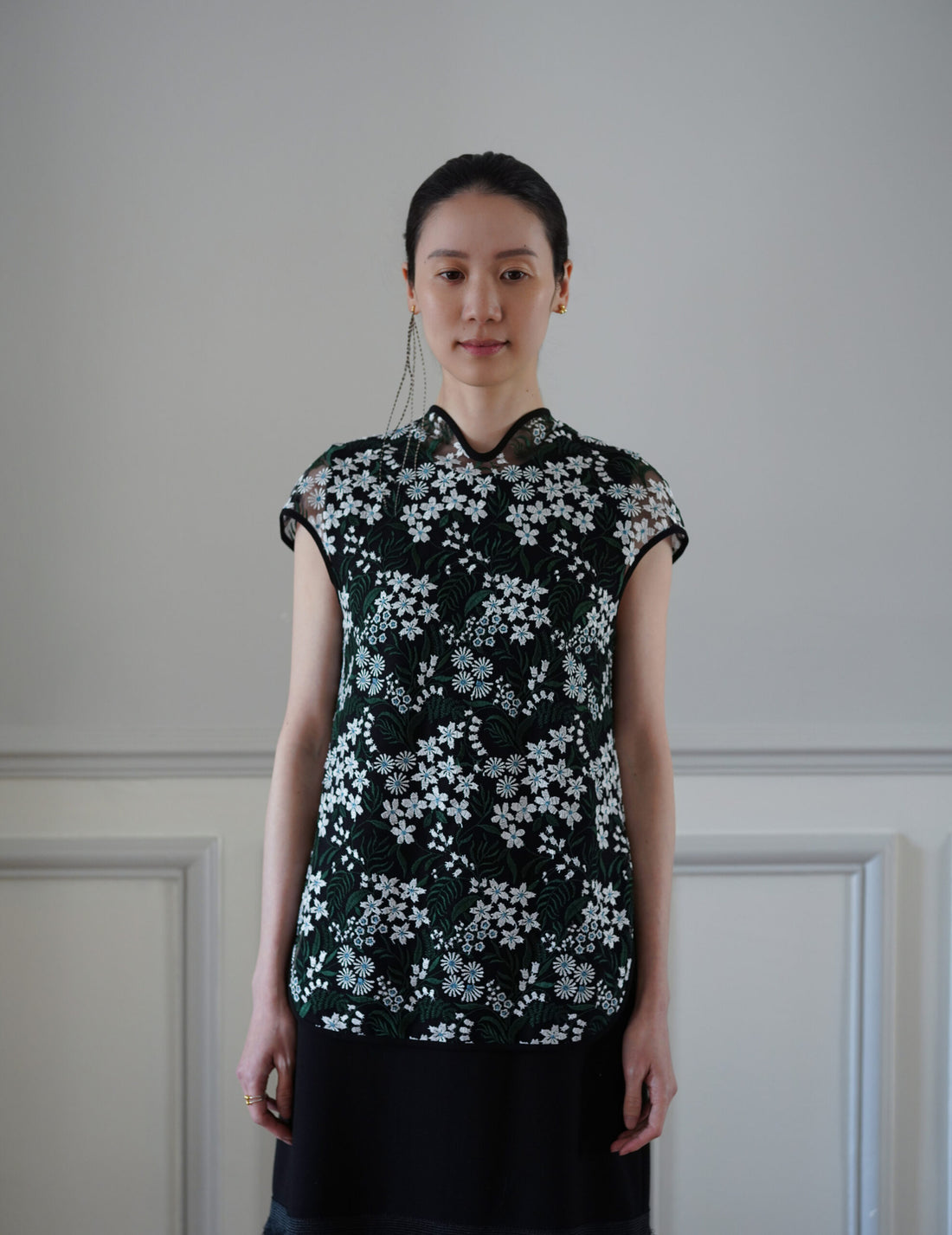 Mame Kurogouchi | Floral Lace French Sleeve Top - Green