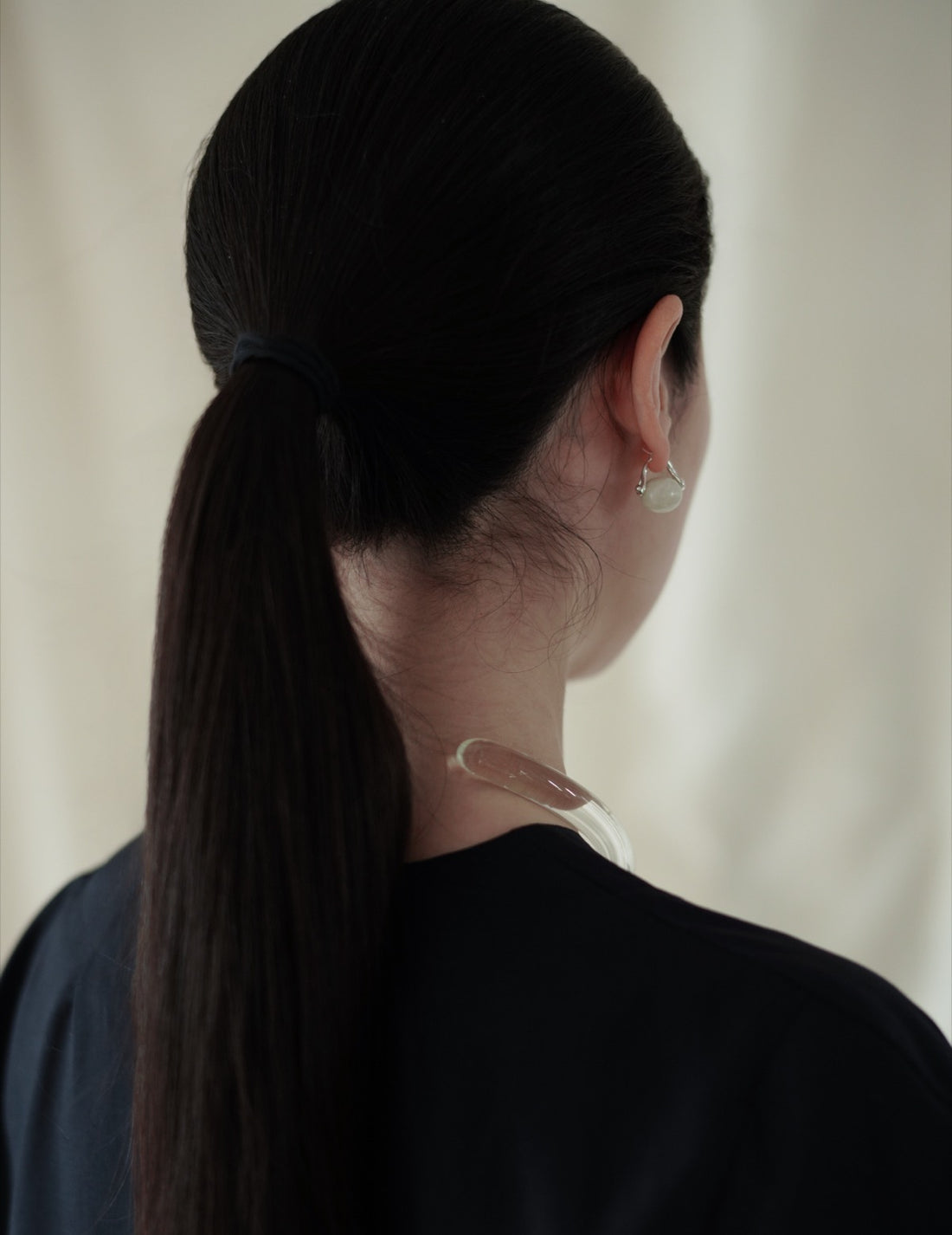 Stone Ellipse Earrings - Silver