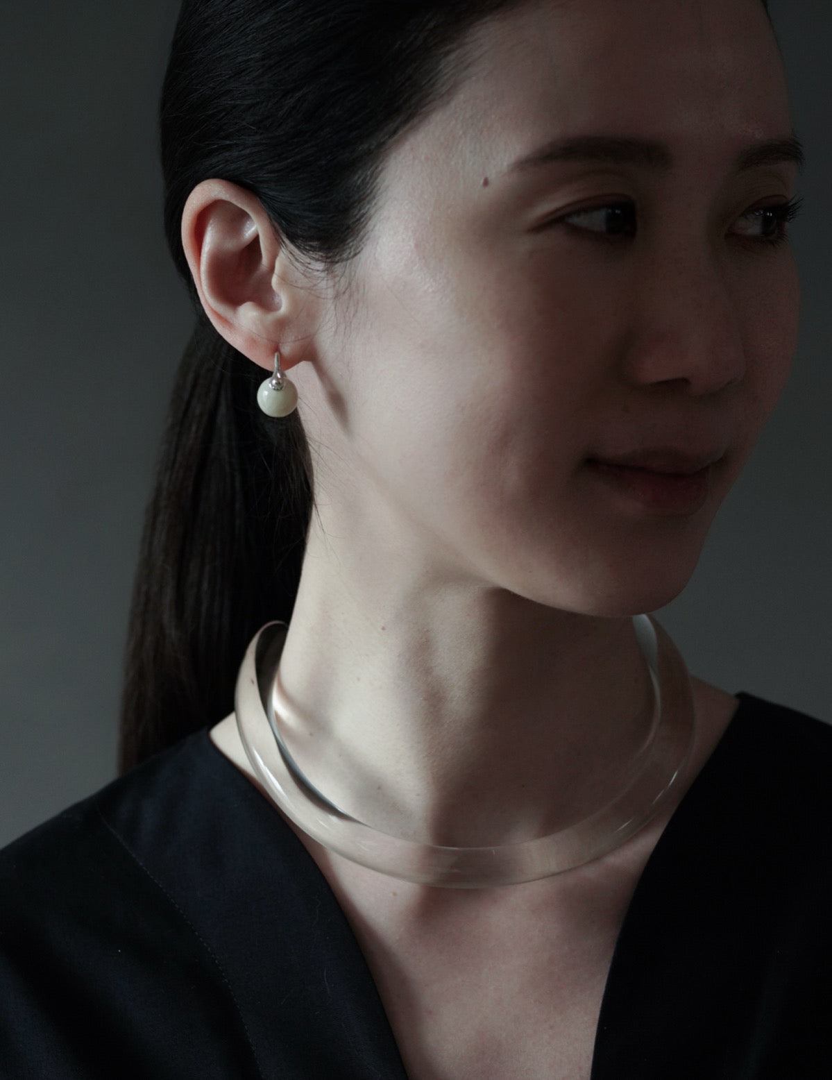 Stone Ellipse Earrings - Silver