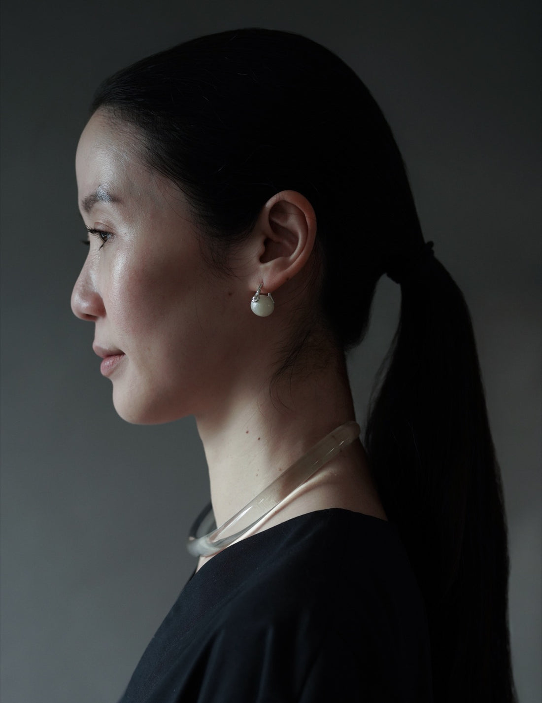 Stone Ellipse Earrings - Silver