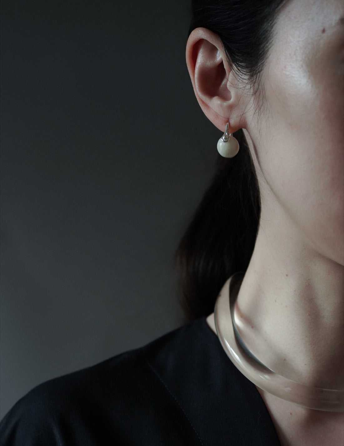 Stone Ellipse Earrings - Silver