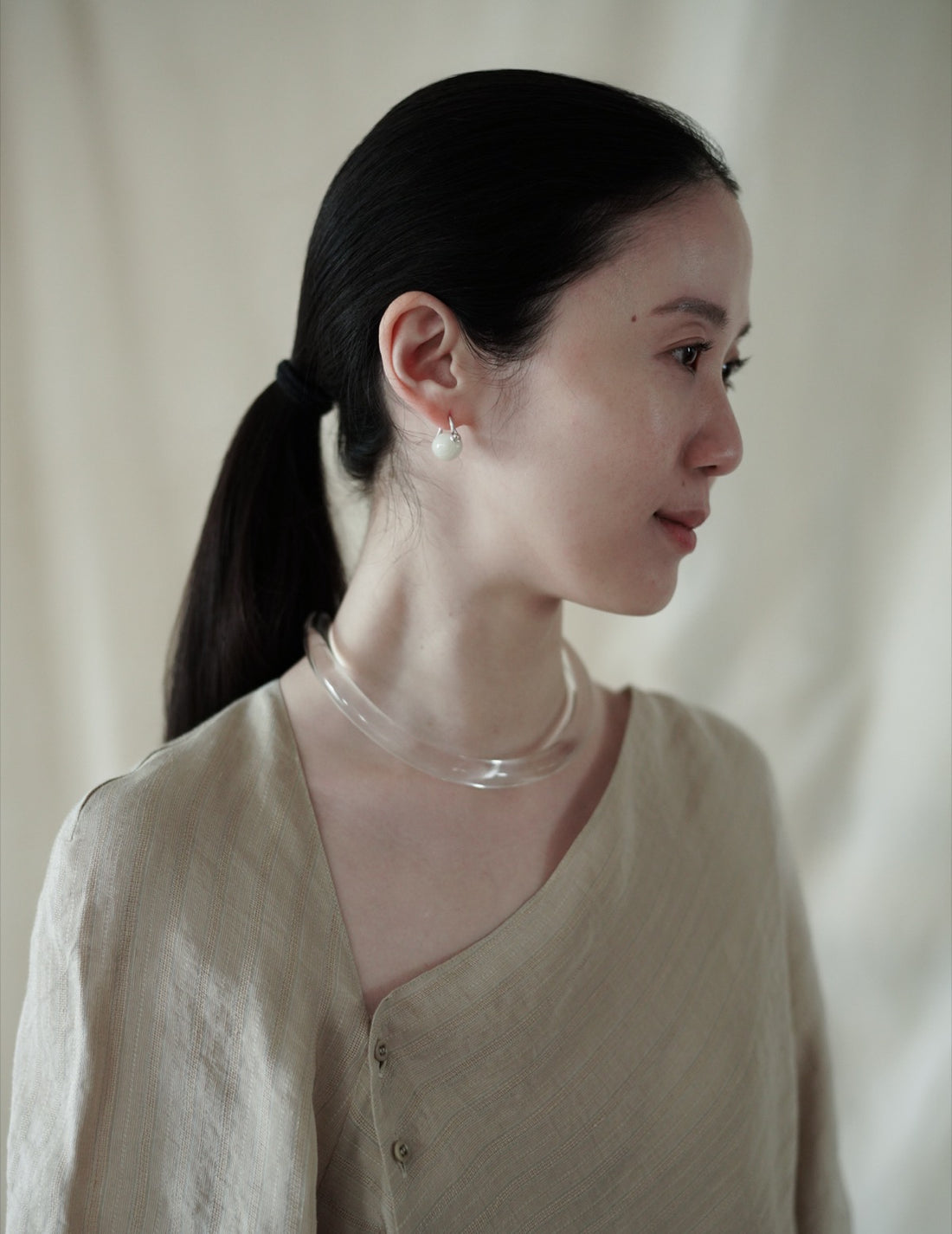 Stone Ellipse Earrings - Silver