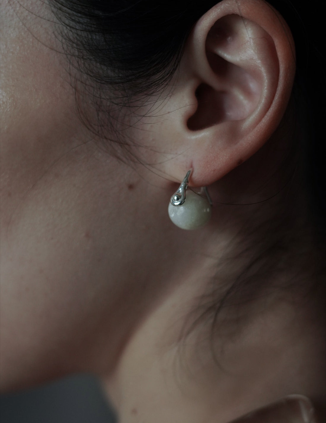 Stone Ellipse Earrings - Silver