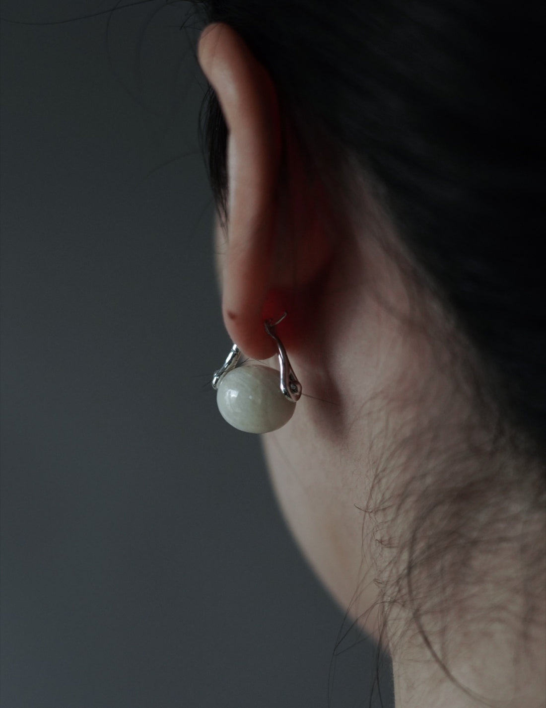 Stone Ellipse Earrings - Silver