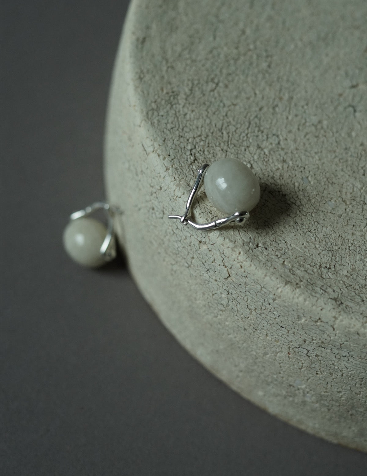 Stone Ellipse Earrings - Silver