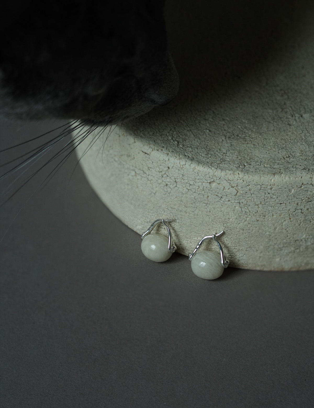 Stone Ellipse Earrings - Silver