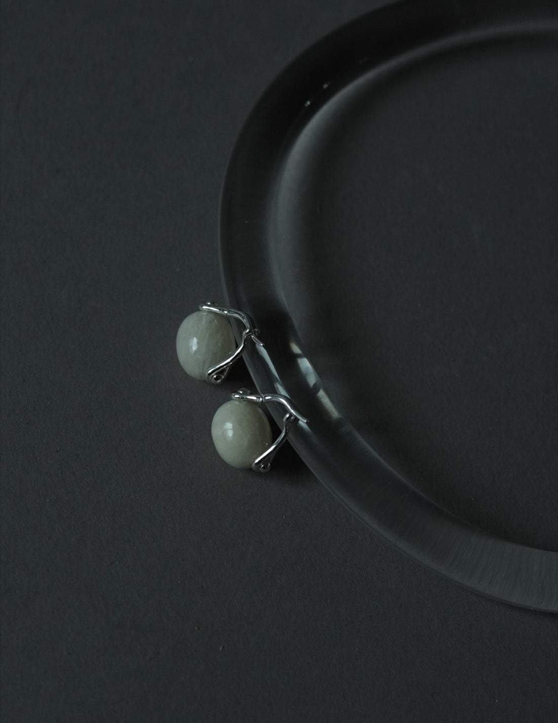 Stone Ellipse Earrings - Silver