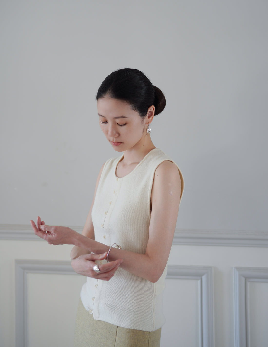 Annika Inez | Open Pod Earring - Small - Silver/Black