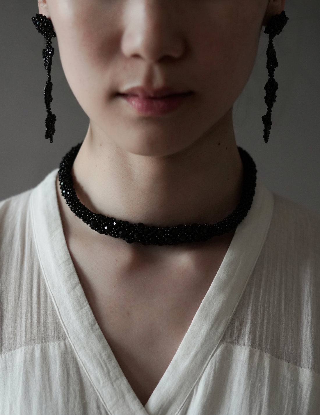 Snake Beaded Necklace・Black