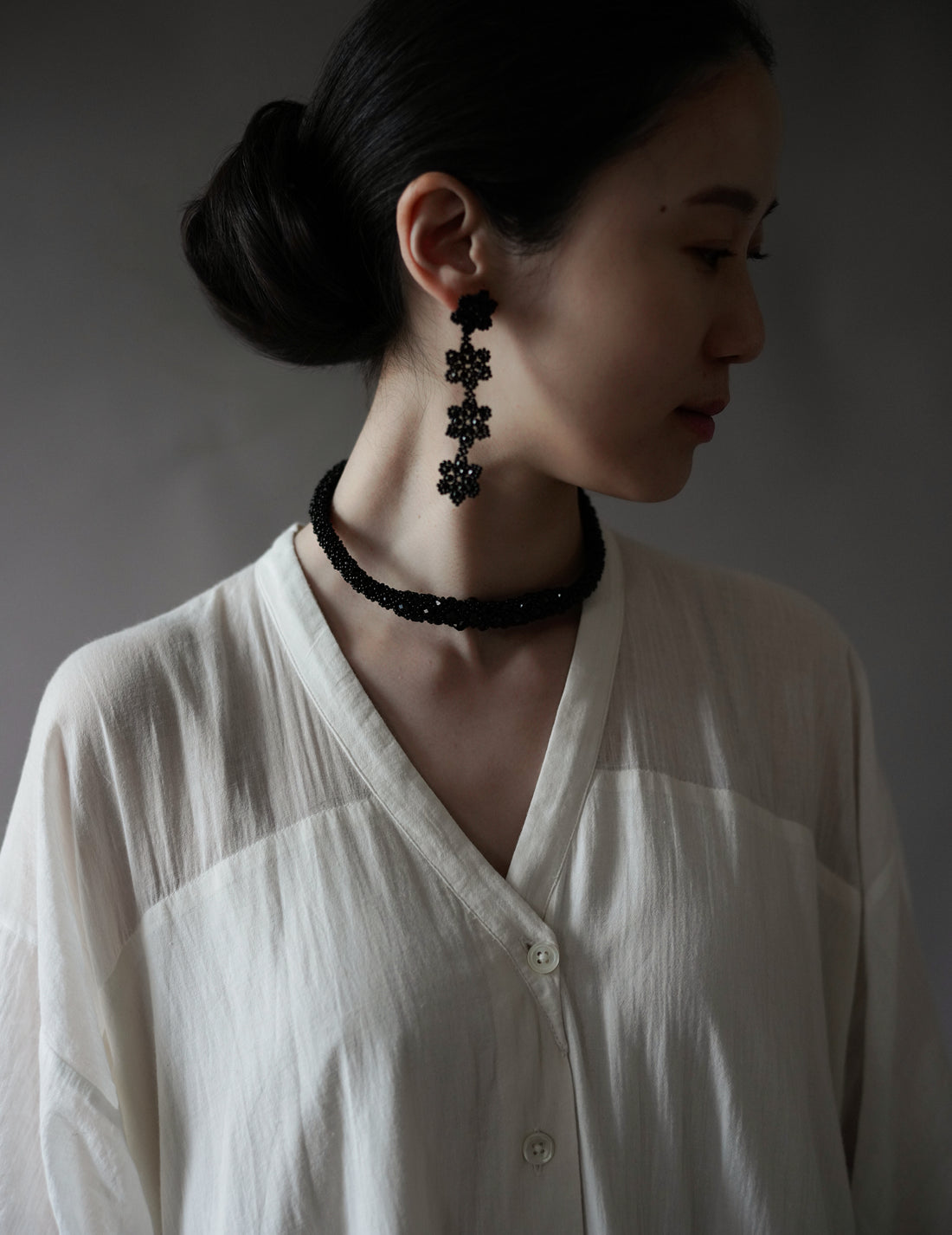 Snake Beaded Necklace・Black