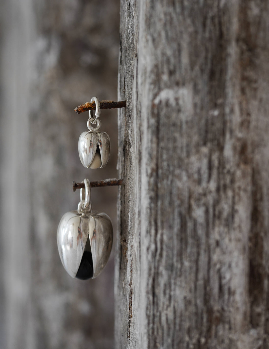 Annika Inez | Open Pod Earring - Large - Silver/Black