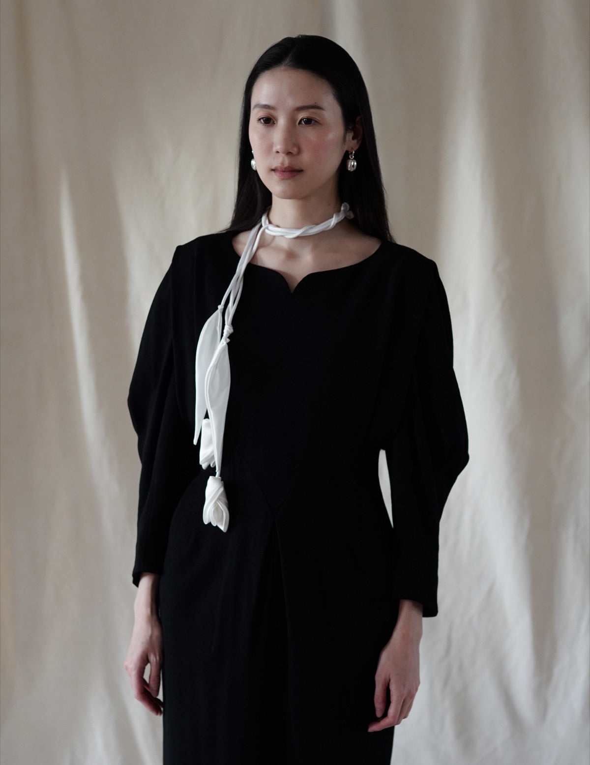 Floral Motif Silk Belt・White