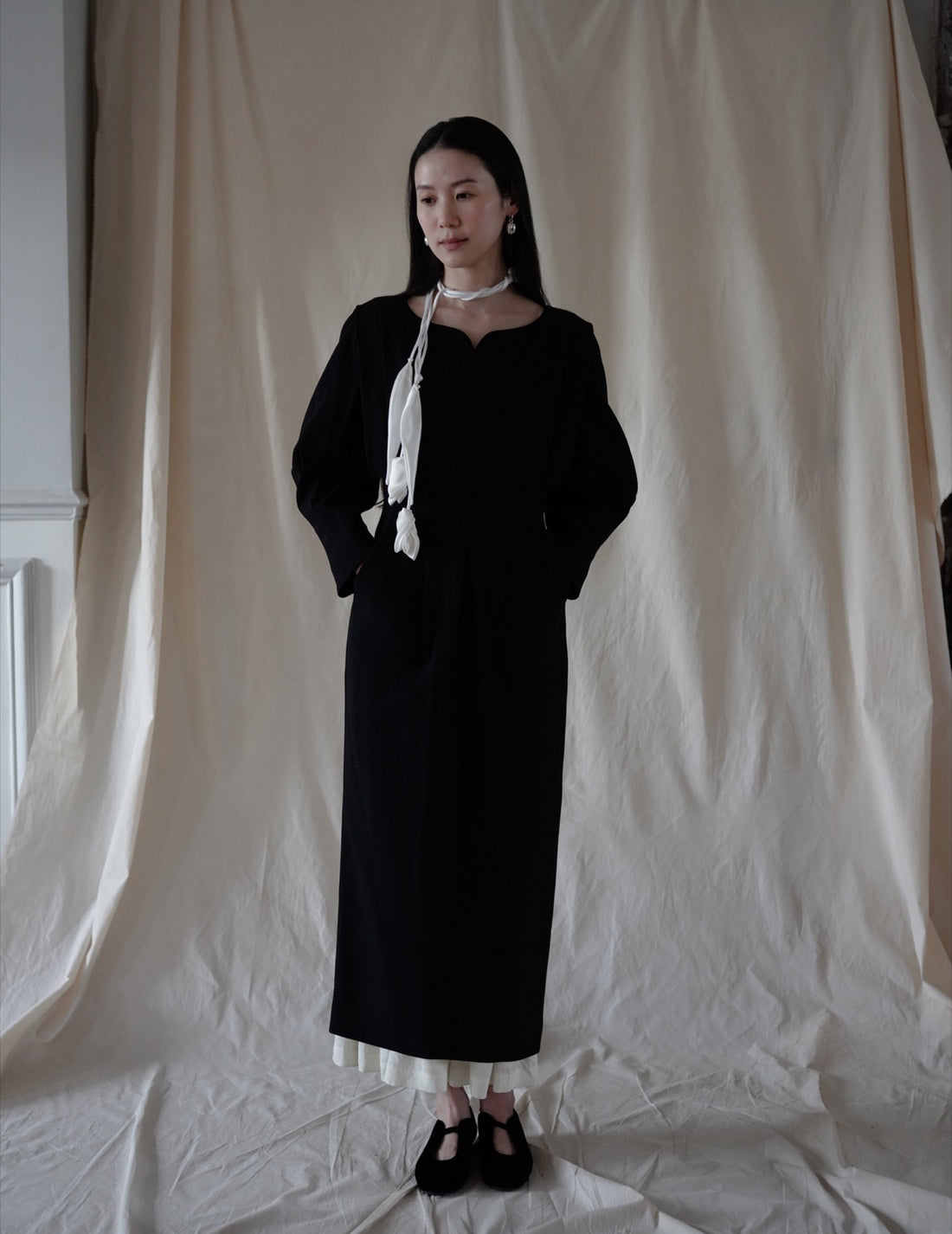 Floral Motif Silk Belt・White