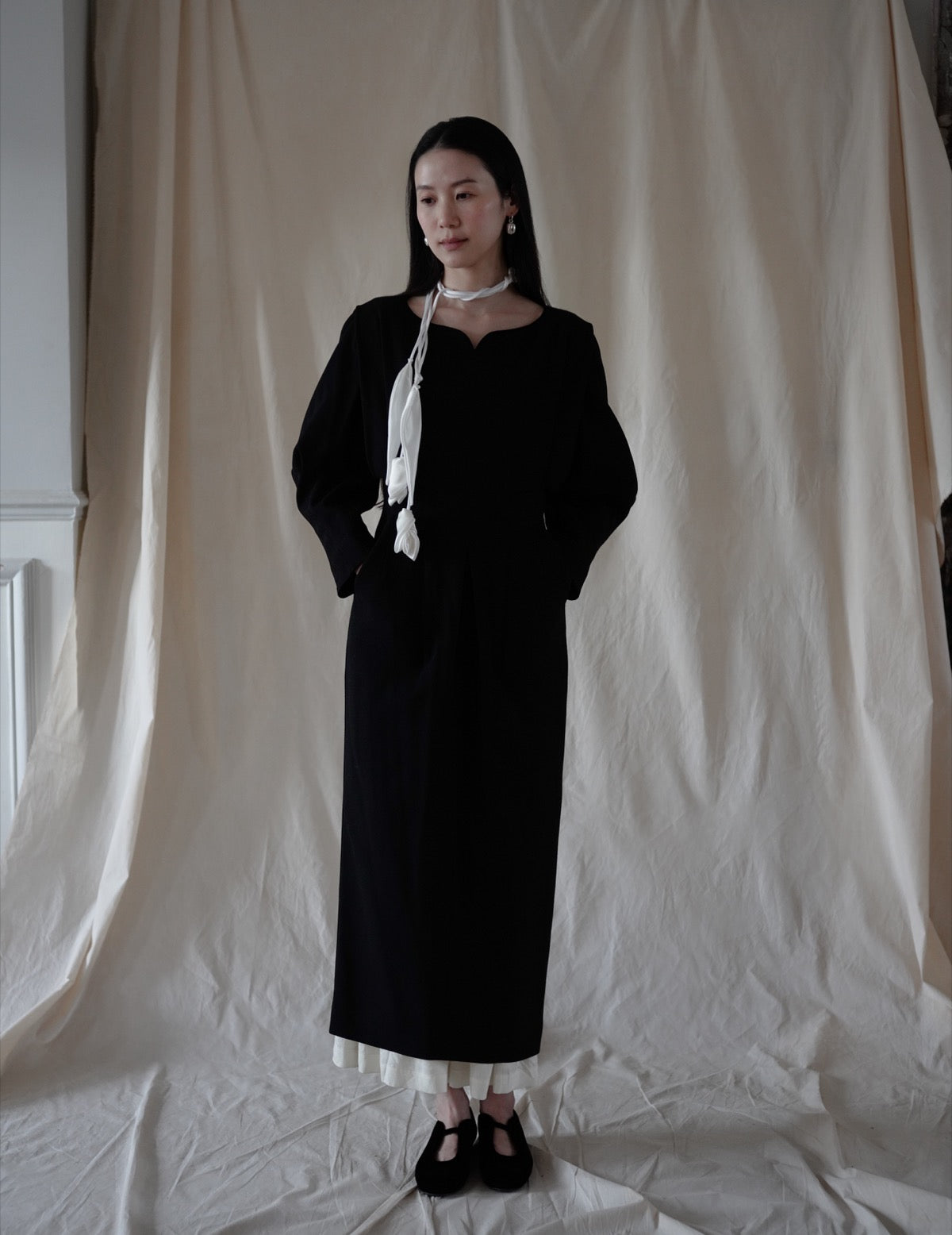 Floral Motif Silk Belt・White