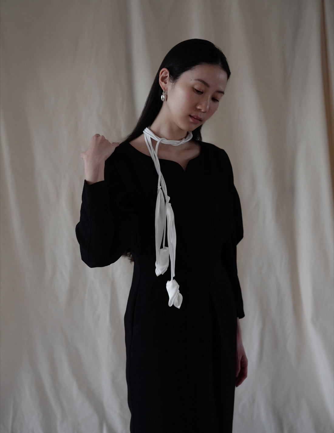 Floral Motif Silk Belt・White