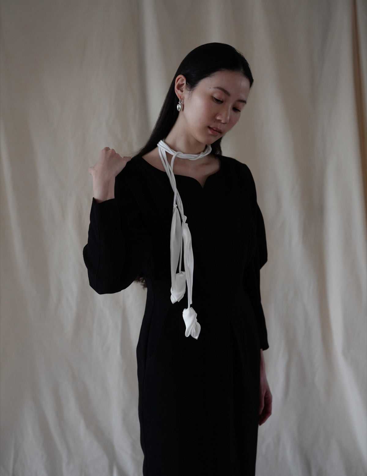 Floral Motif Silk Belt・White