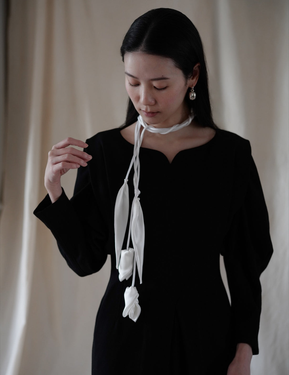 Floral Motif Silk Belt・White