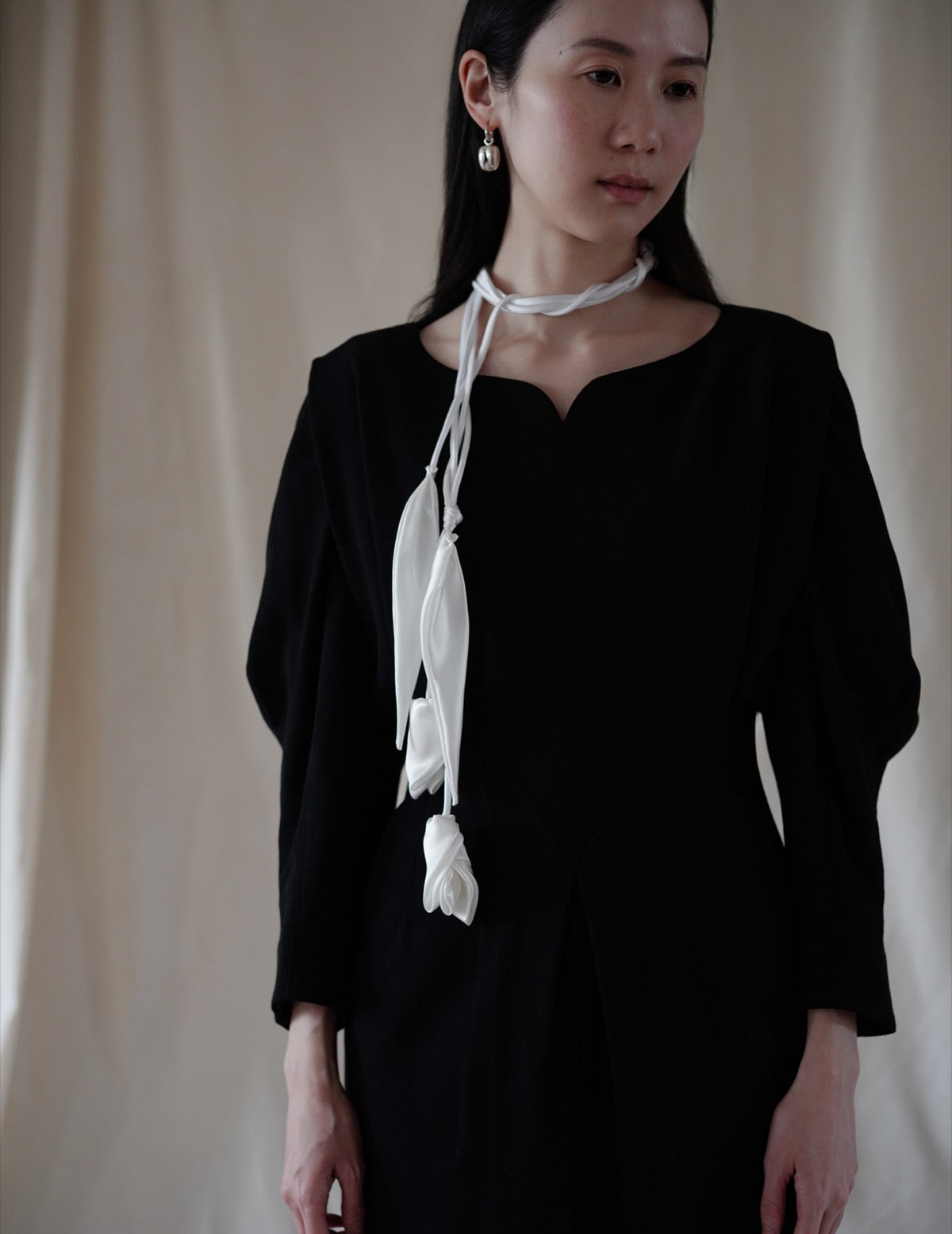 Floral Motif Silk Belt・White