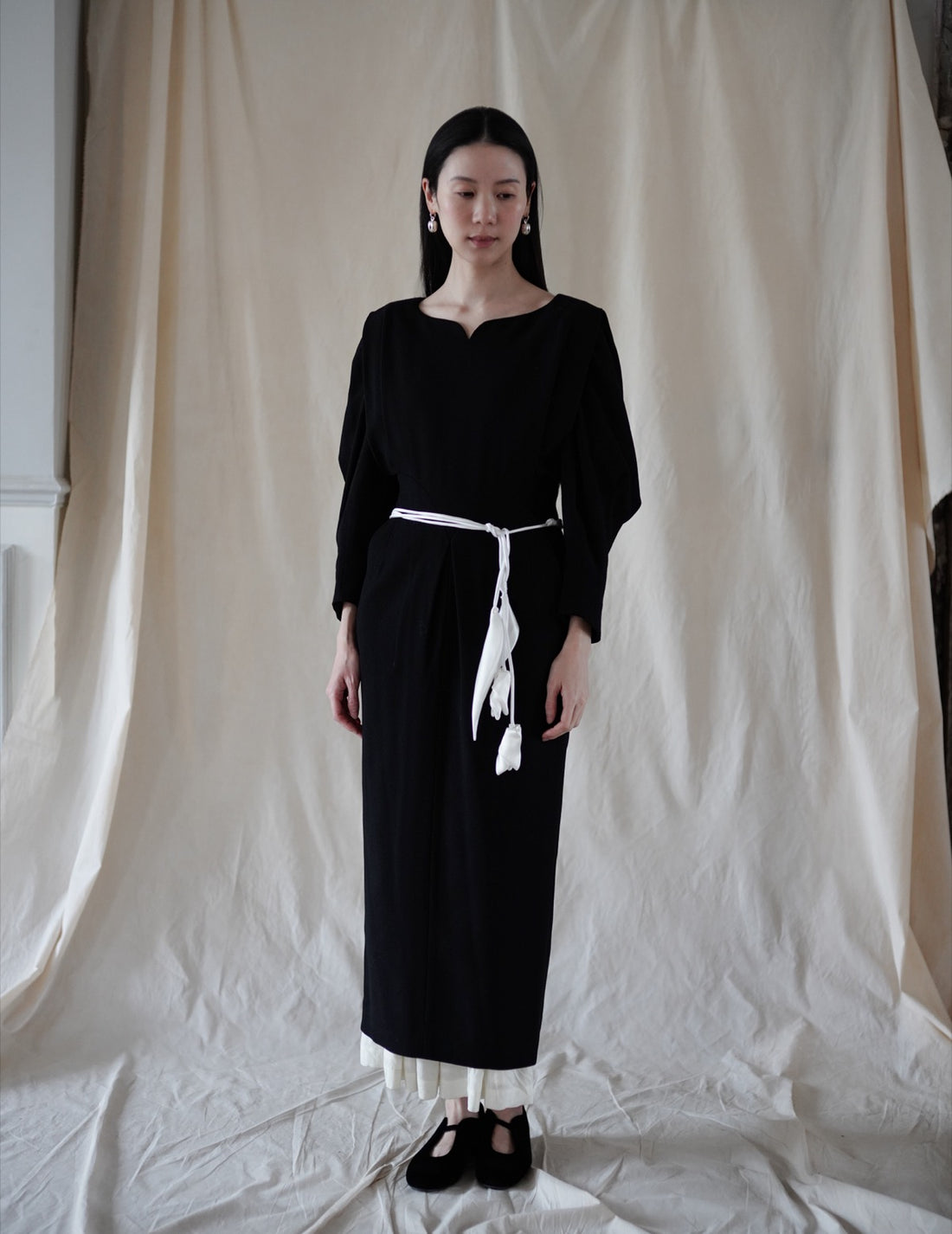 Floral Motif Silk Belt・White