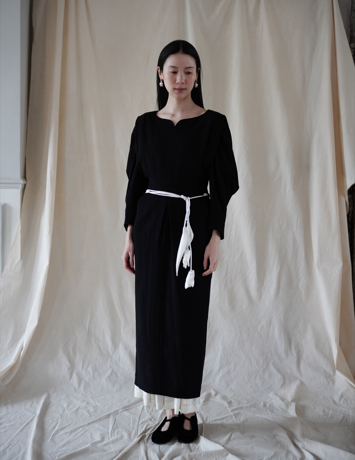 Floral Motif Silk Belt・White