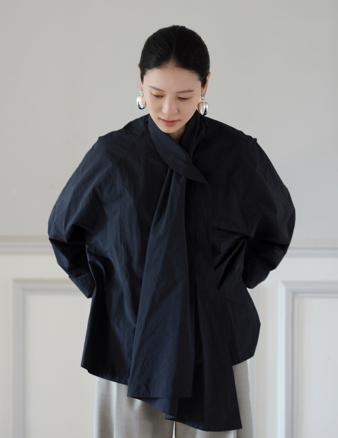 Annika Inez | Open Pod Earring - Large - Silver/Black