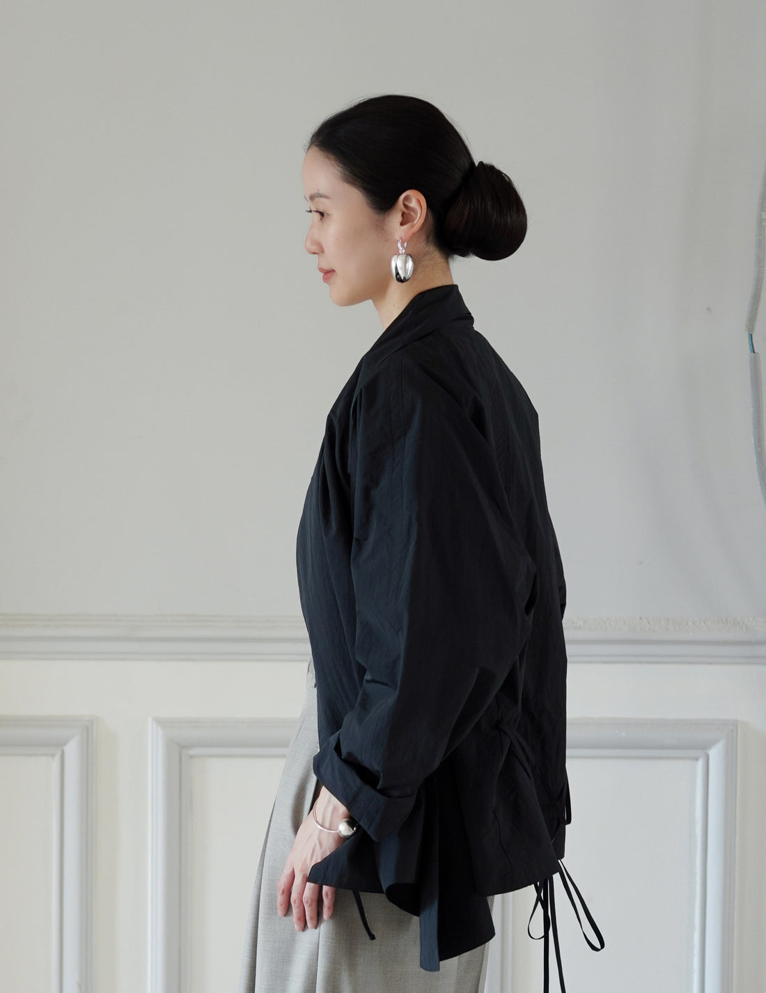 Annika Inez | Open Pod Earring - Large - Silver/Black