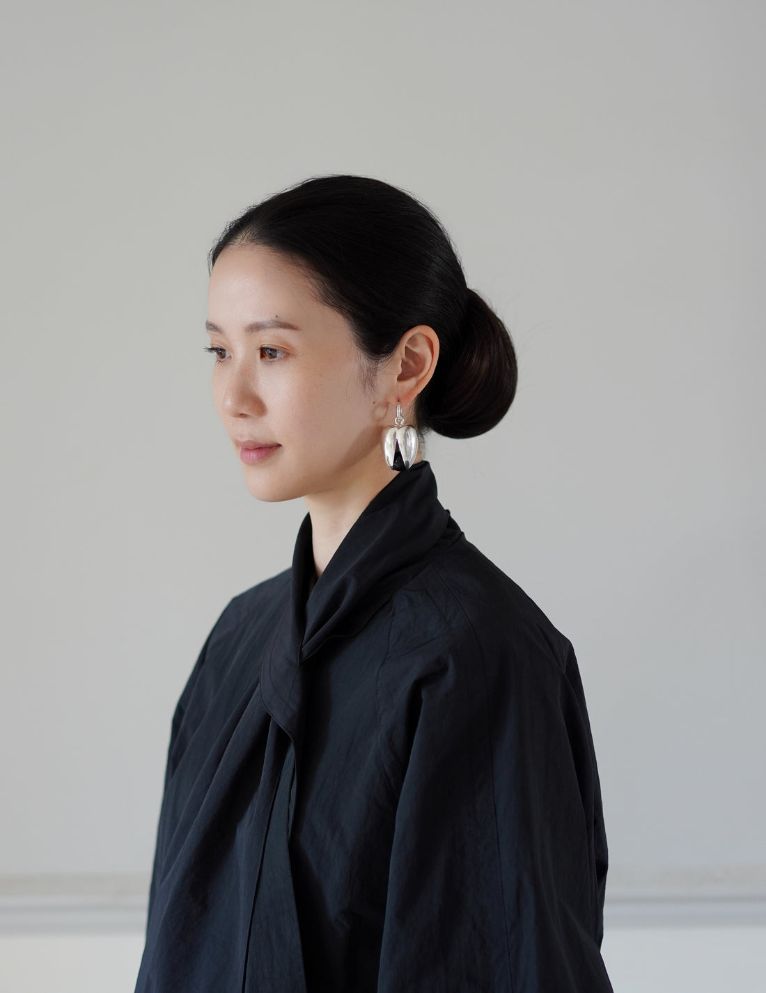 Annika Inez | Open Pod Earring - Large - Silver/Black