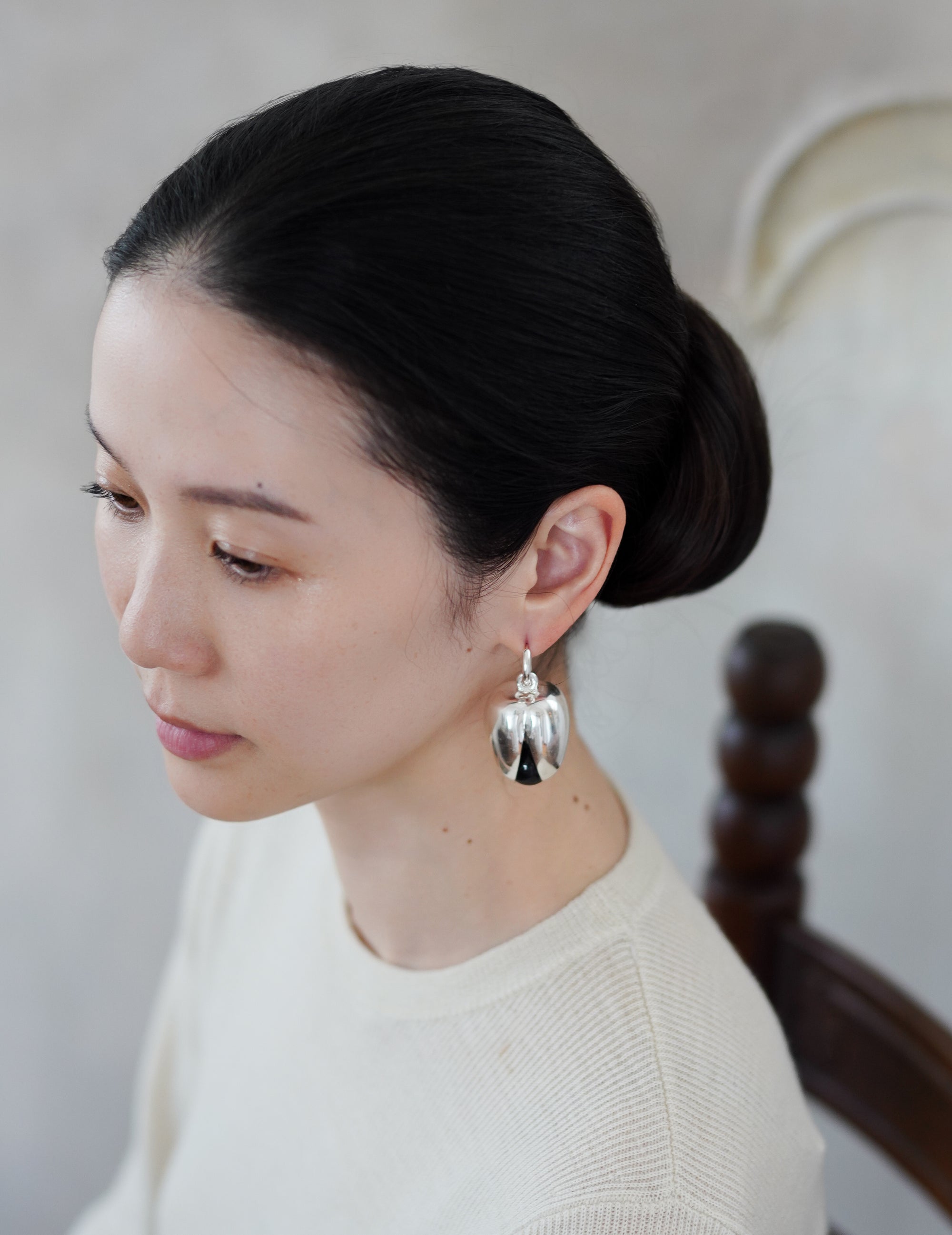 Annika Inez | Open Pod Earring - Large - Silver/Black