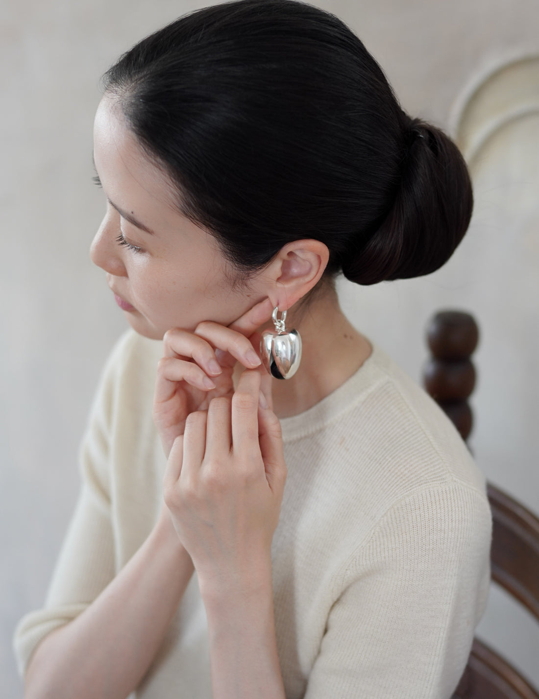 Annika Inez | Open Pod Earring - Large - Silver/Black