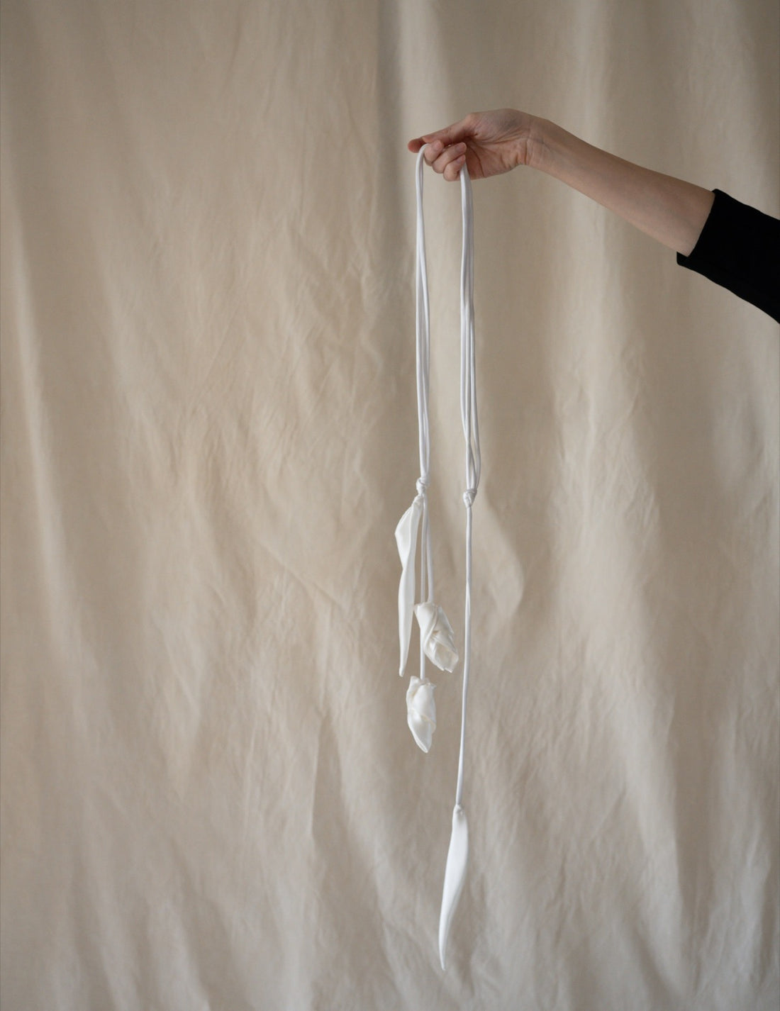 Floral Motif Silk Belt・White