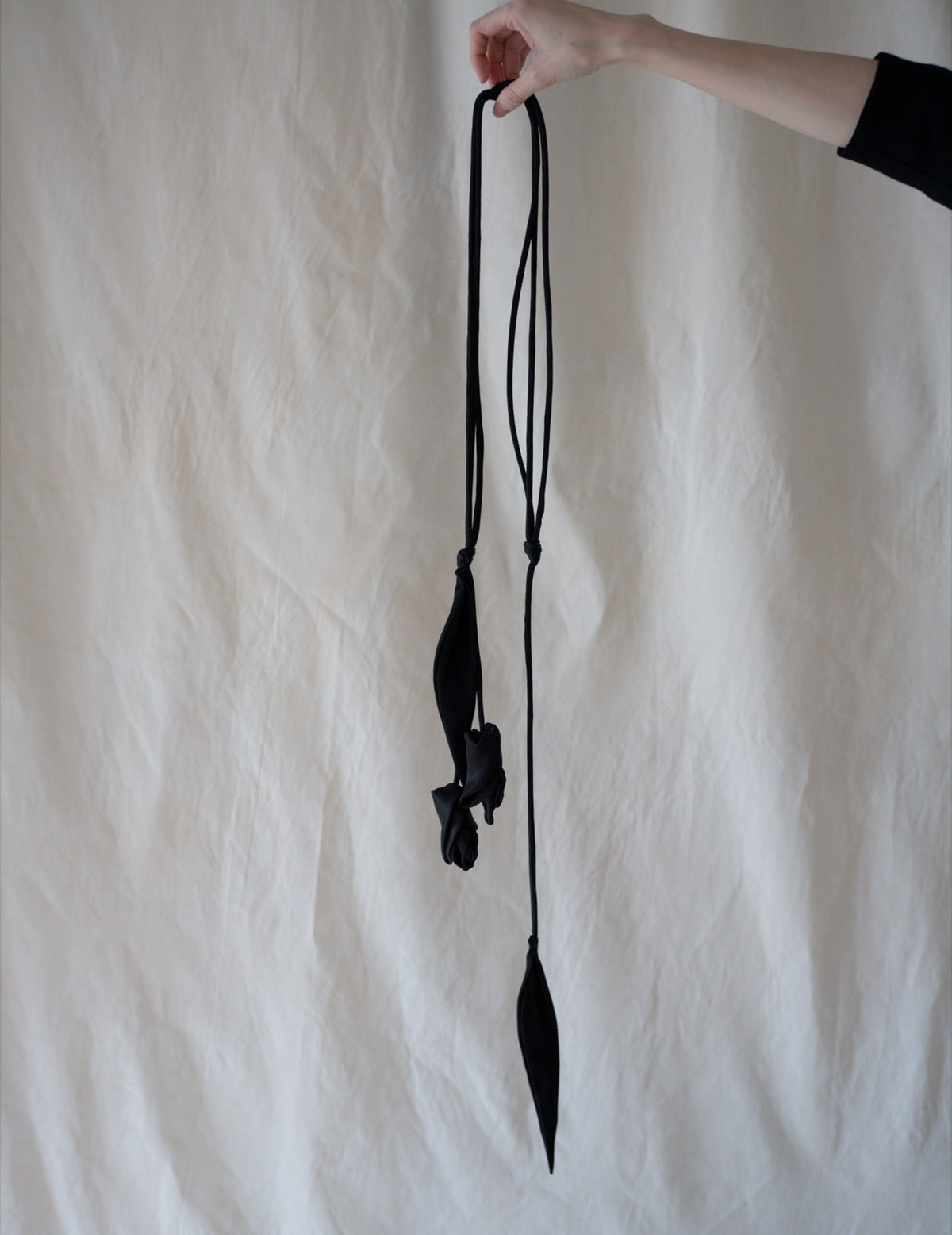 Floral Motif Silk Belt · Black