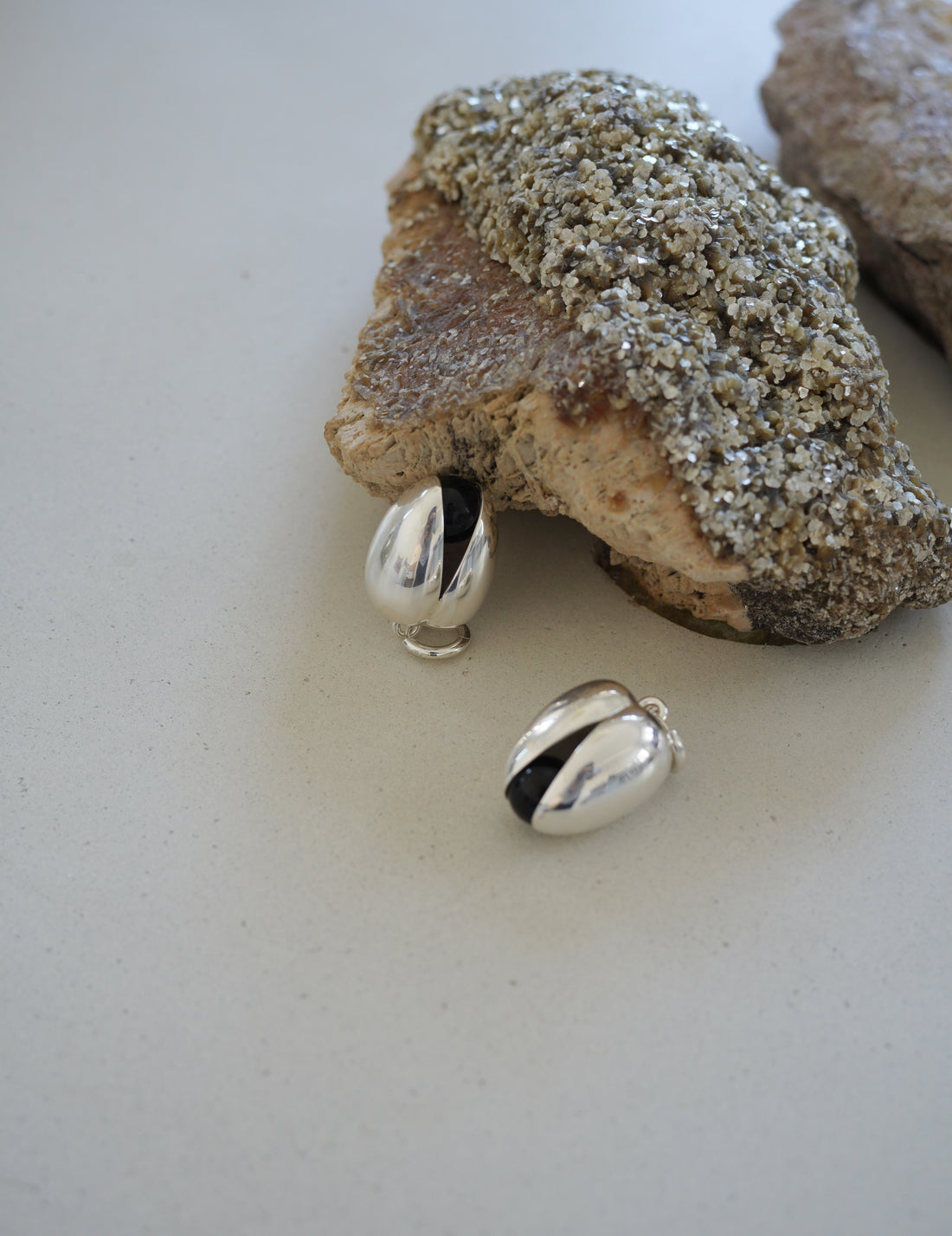 Annika Inez | Open Pod Earring - Large - Silver/Black