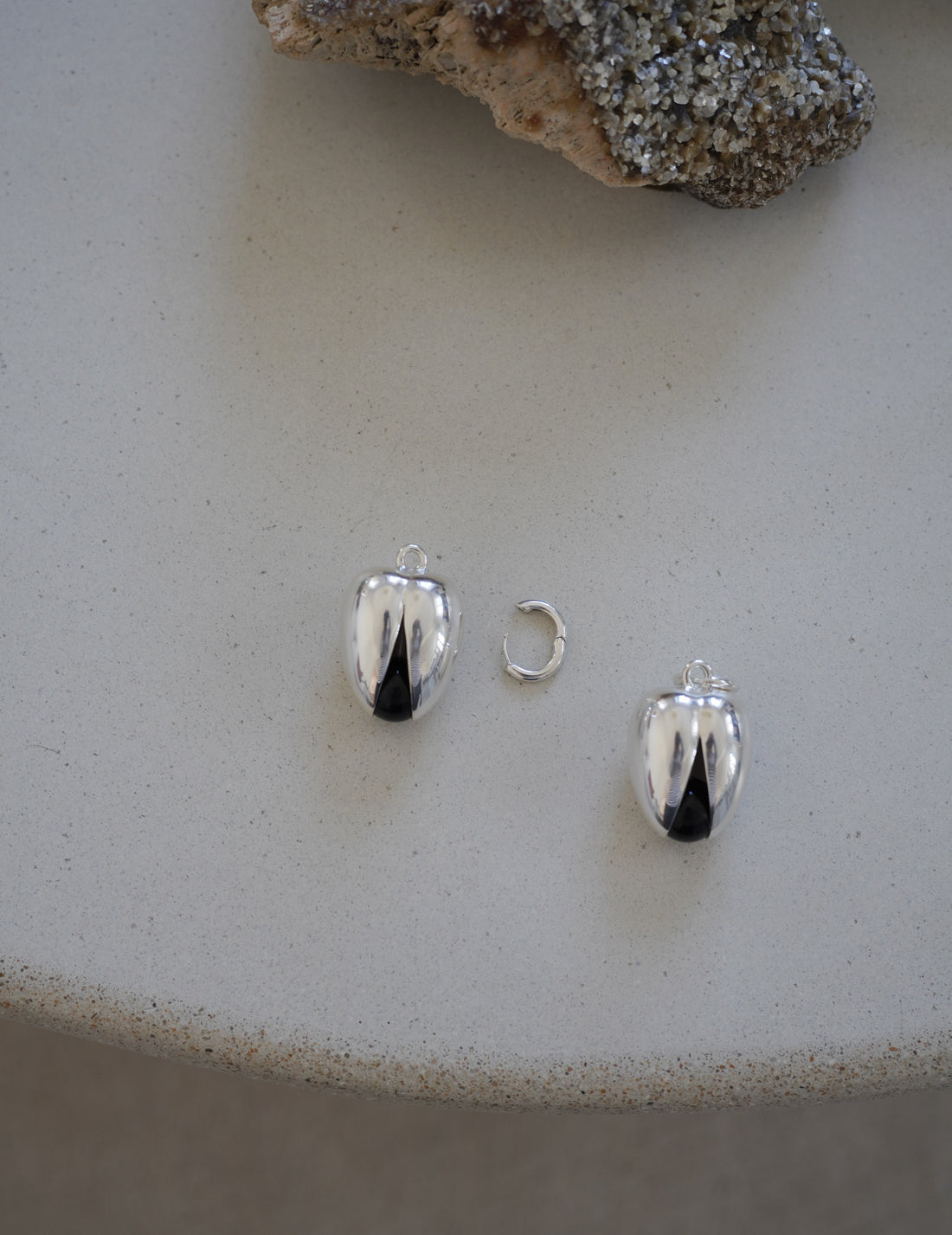 Annika Inez | Open Pod Earring - Large - Silver/Black