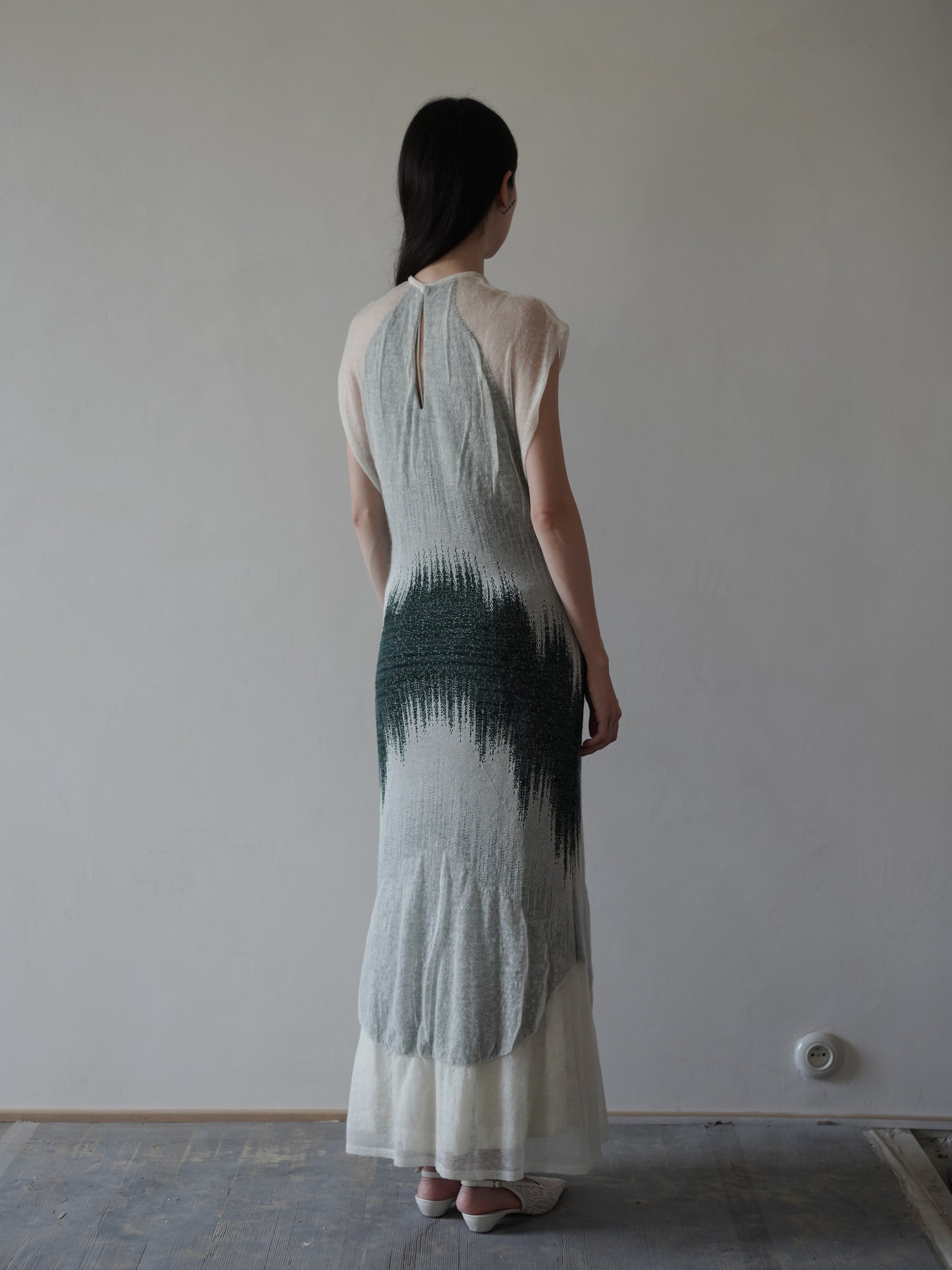 Sheer Jacquard Knit Dress・Green