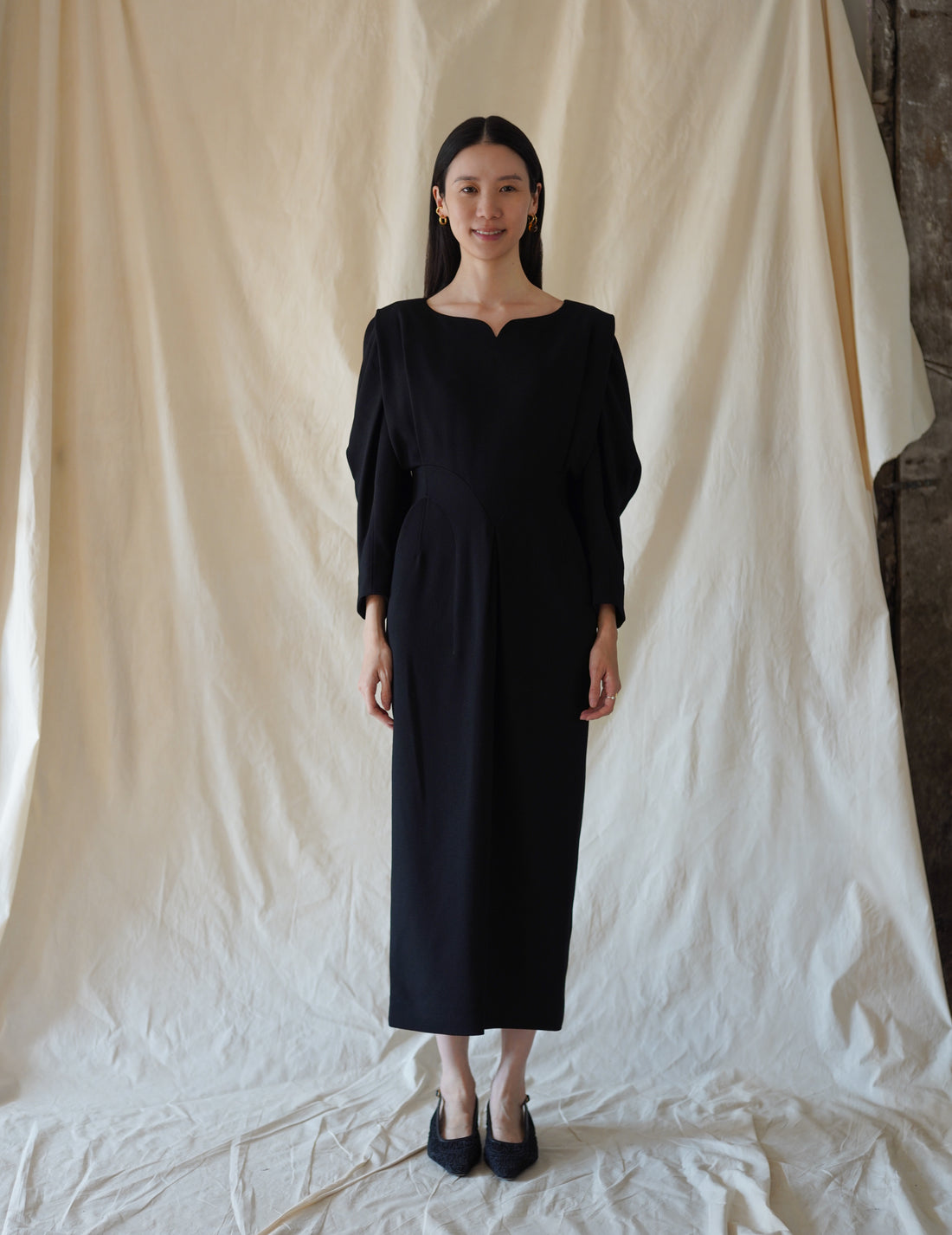 Mame Kurogouchi | Wool Georgette Dress · Black