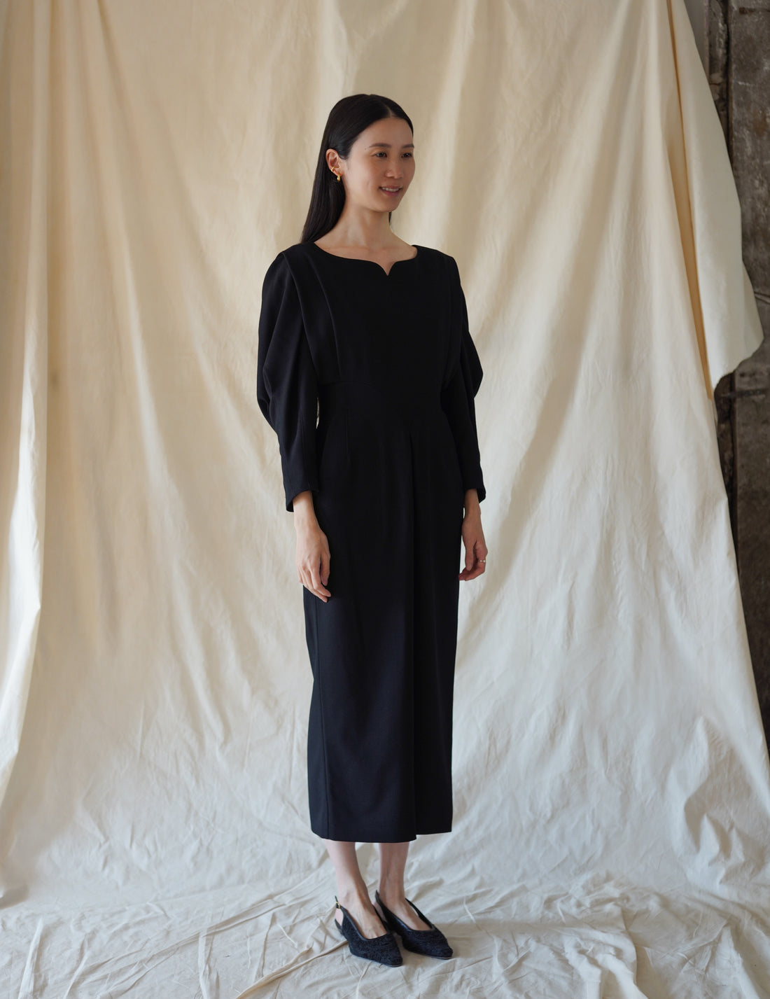 Mame Kurogouchi | Wool Georgette Dress · Black