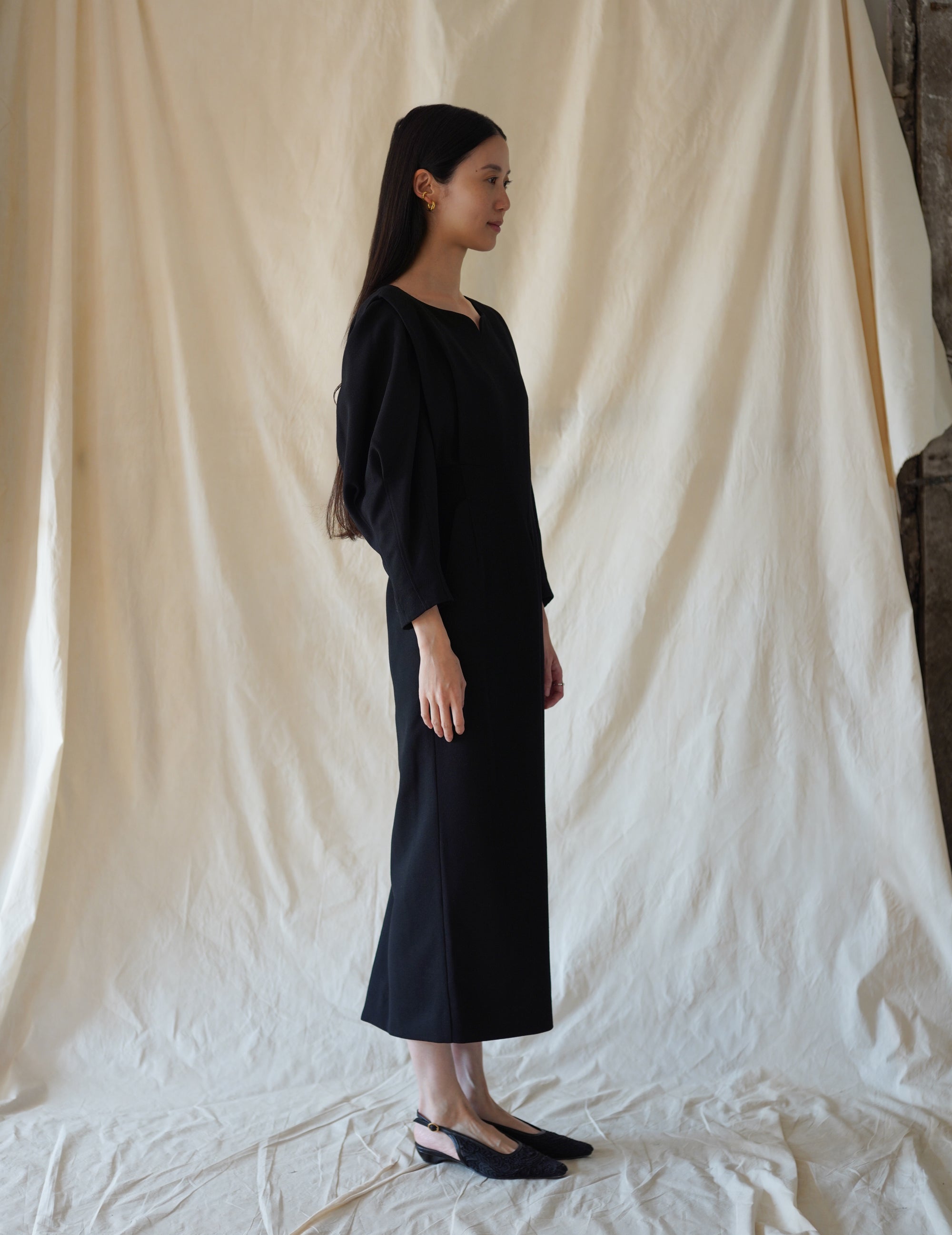 Wool Georgette Dress · Black