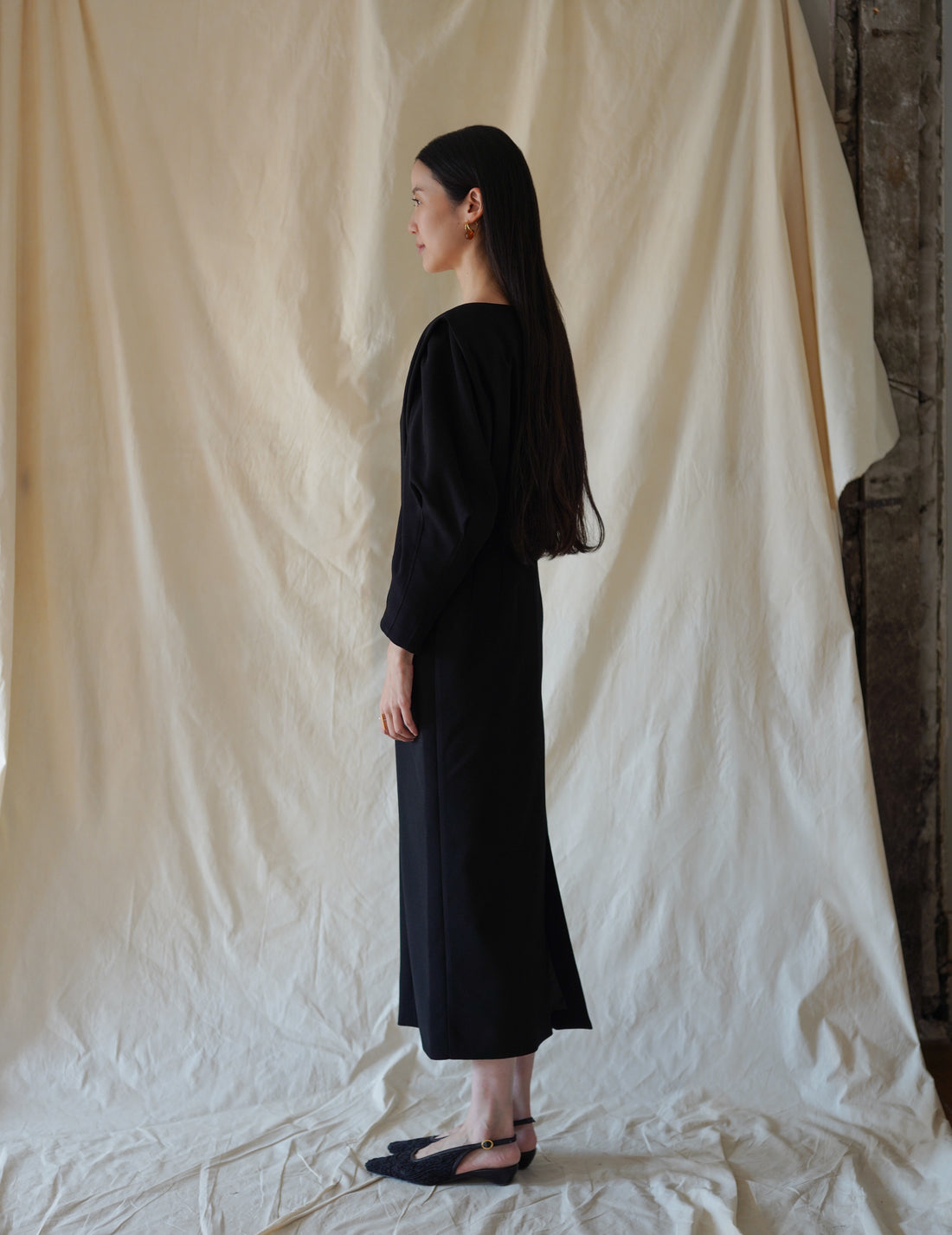 Mame Kurogouchi | Wool Georgette Dress · Black