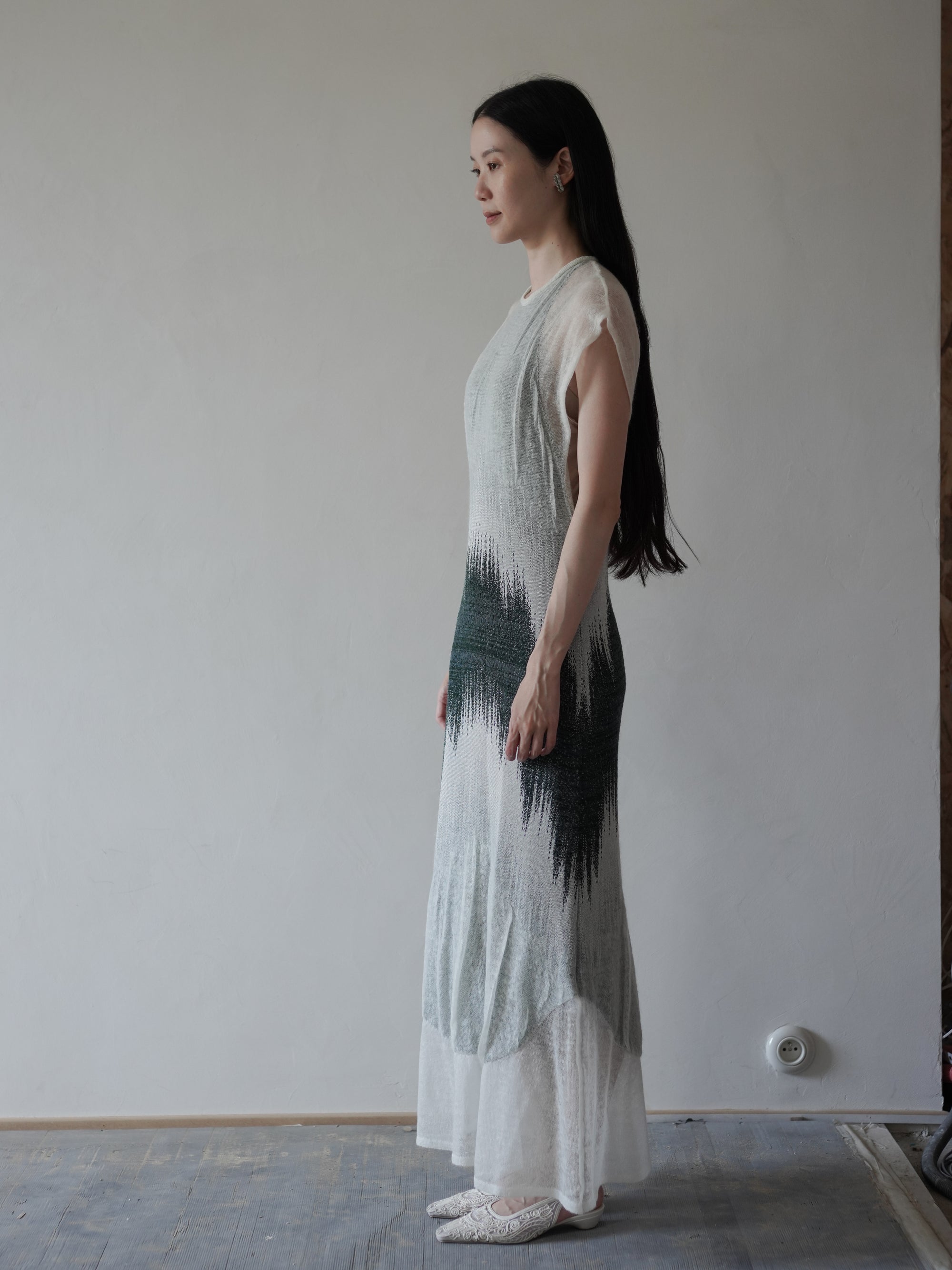 Sheer Jacquard Knit Dress・Green