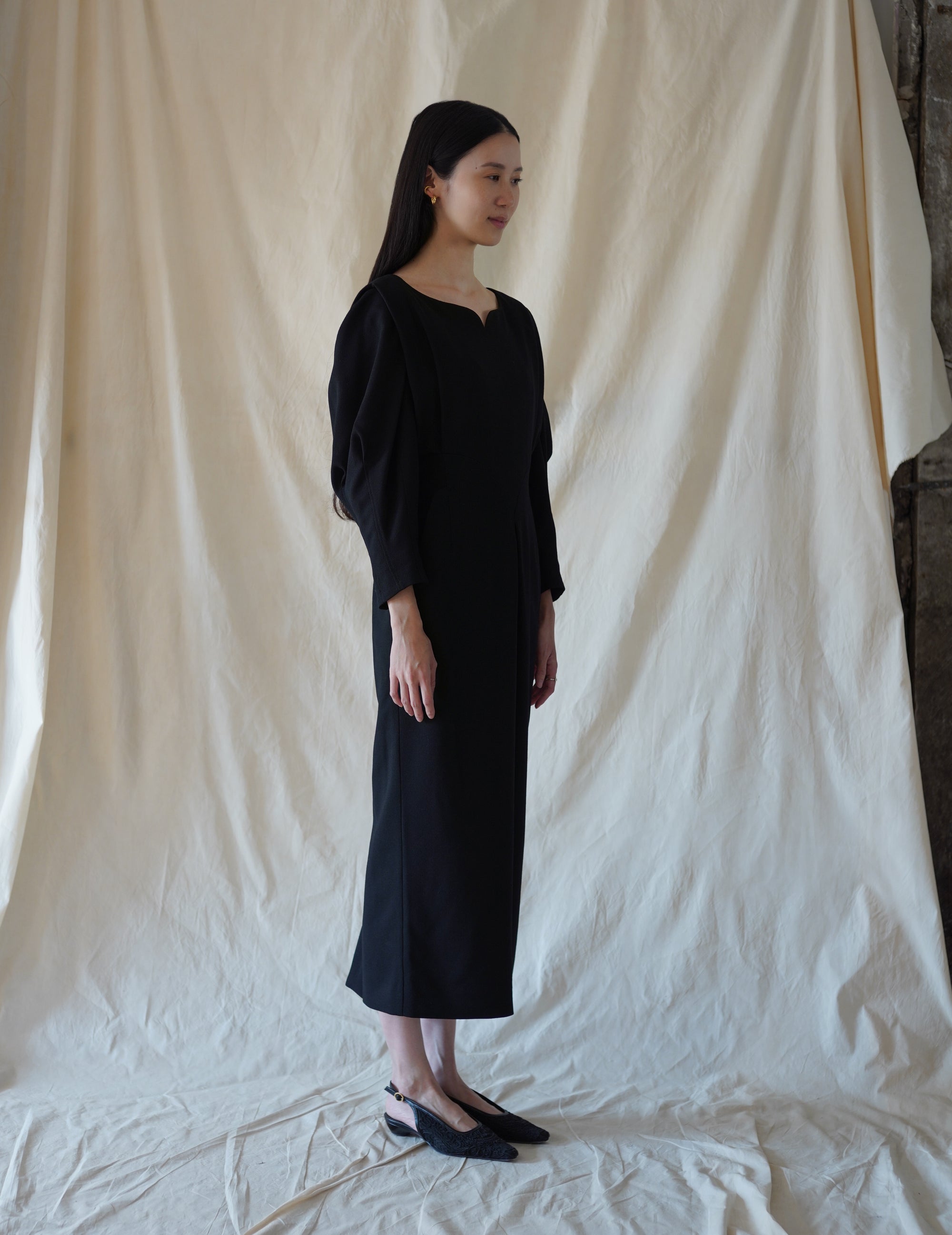 Wool Georgette Dress · Black