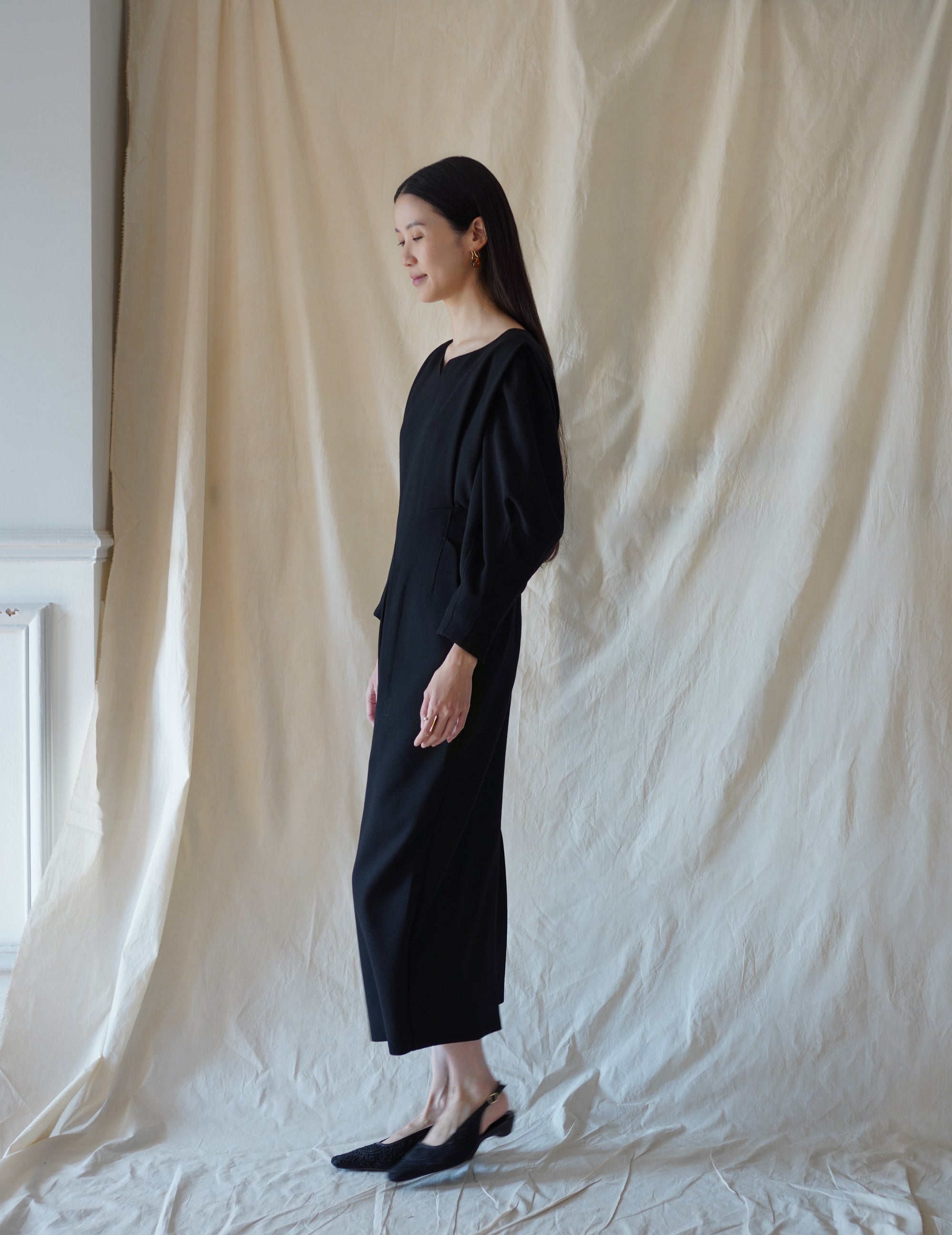 Wool Georgette Dress · Black
