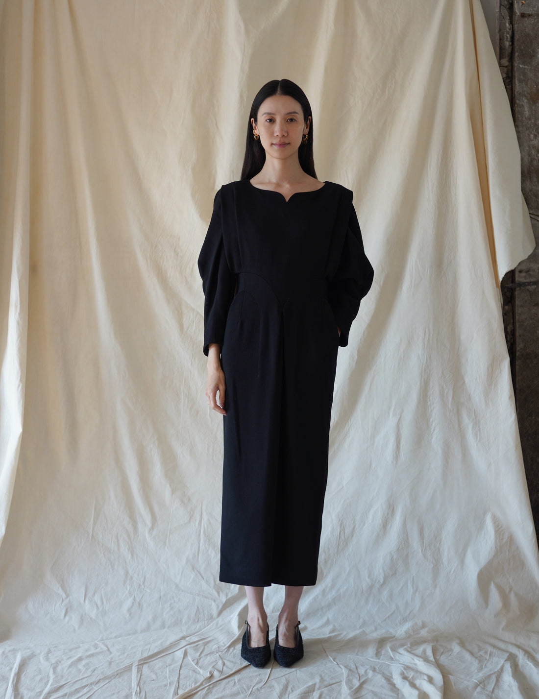 Mame Kurogouchi | Wool Georgette Dress · Black